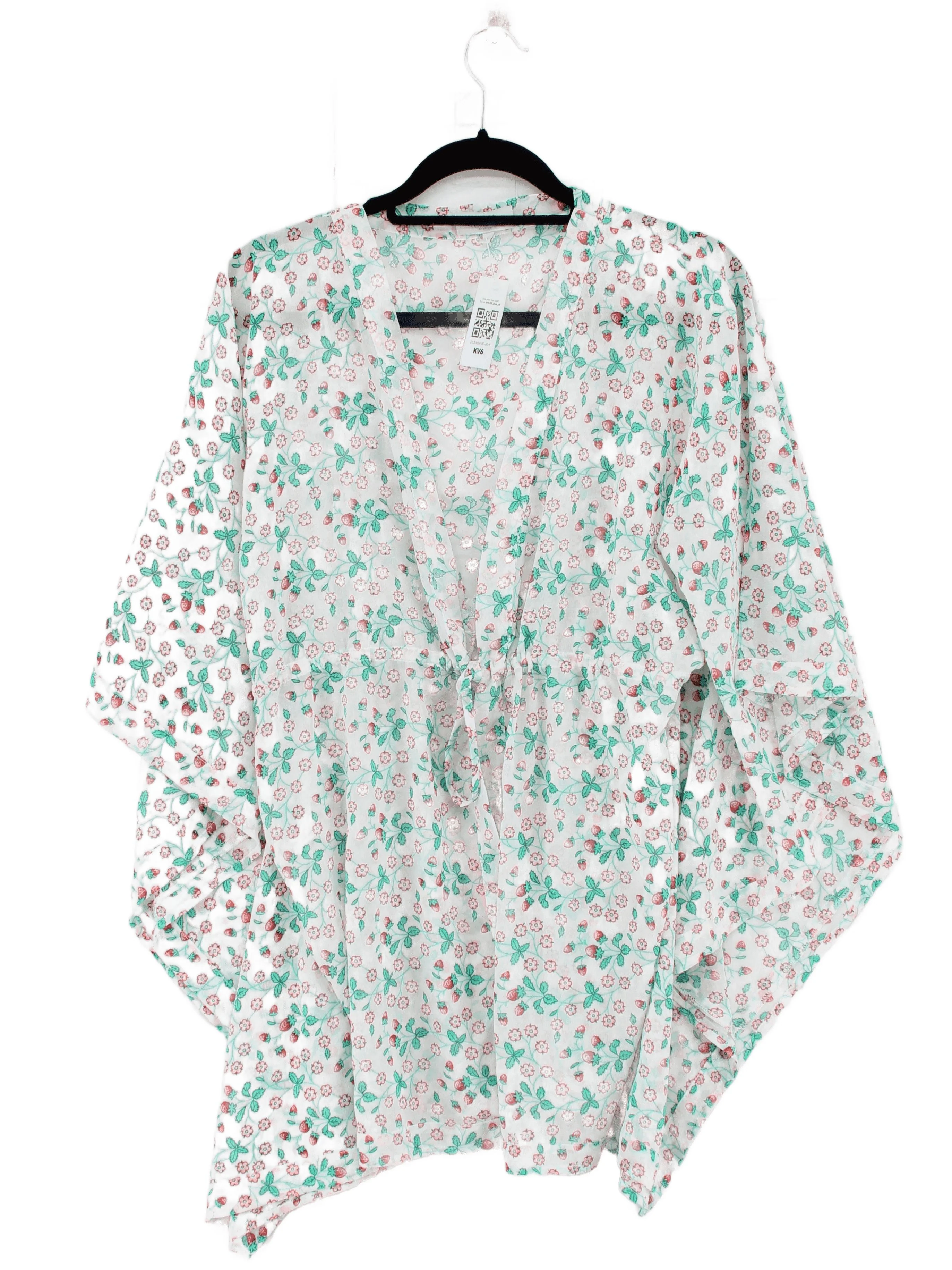 Laura Ashley Women's Top S White Floral 100% Polyester Long Sleeve V-Neck Tunic