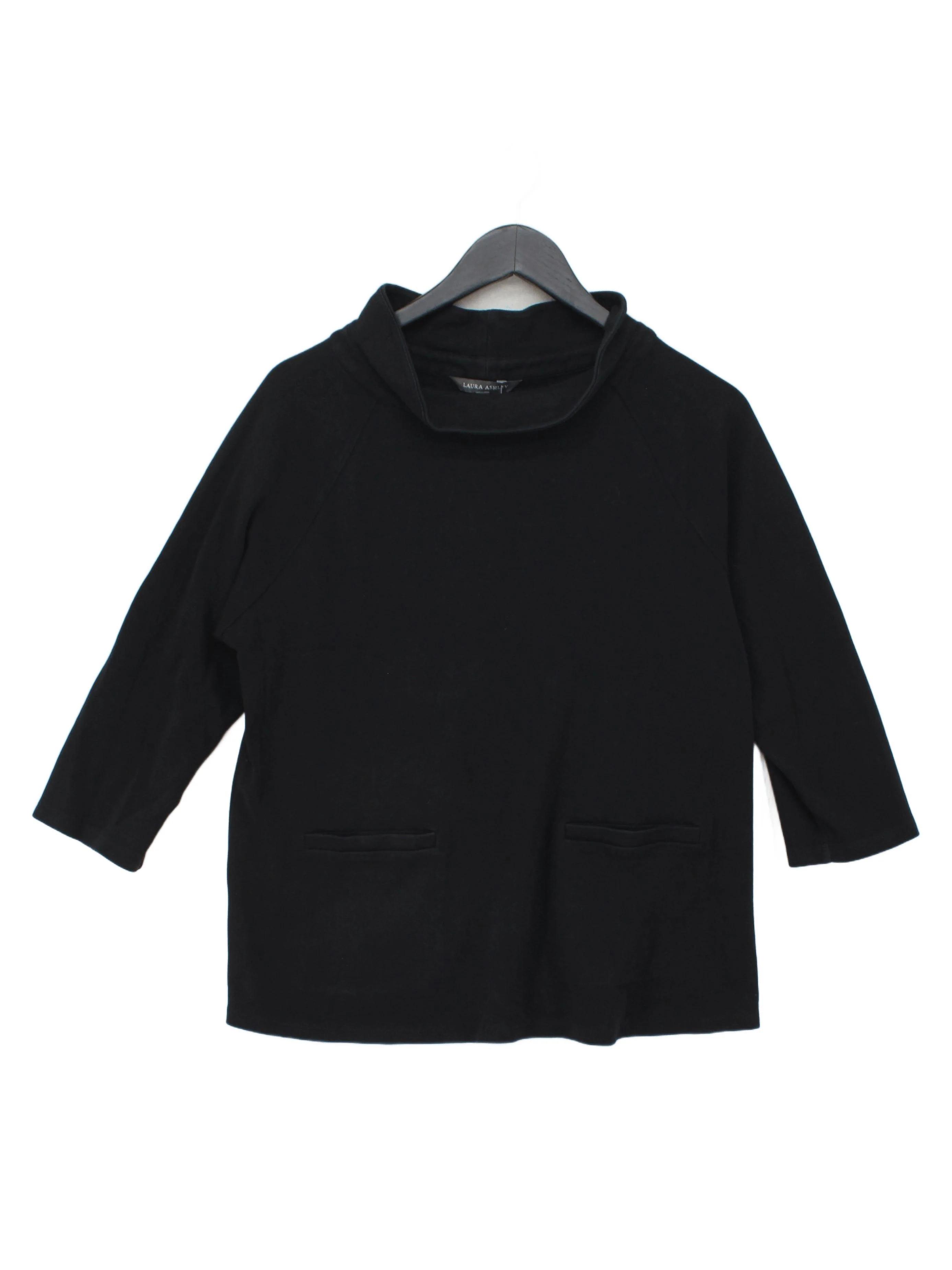 Laura Ashley Women's Top UK 14 Black 100% Cotton 3/4 Sleeve Mock Neck Basic
