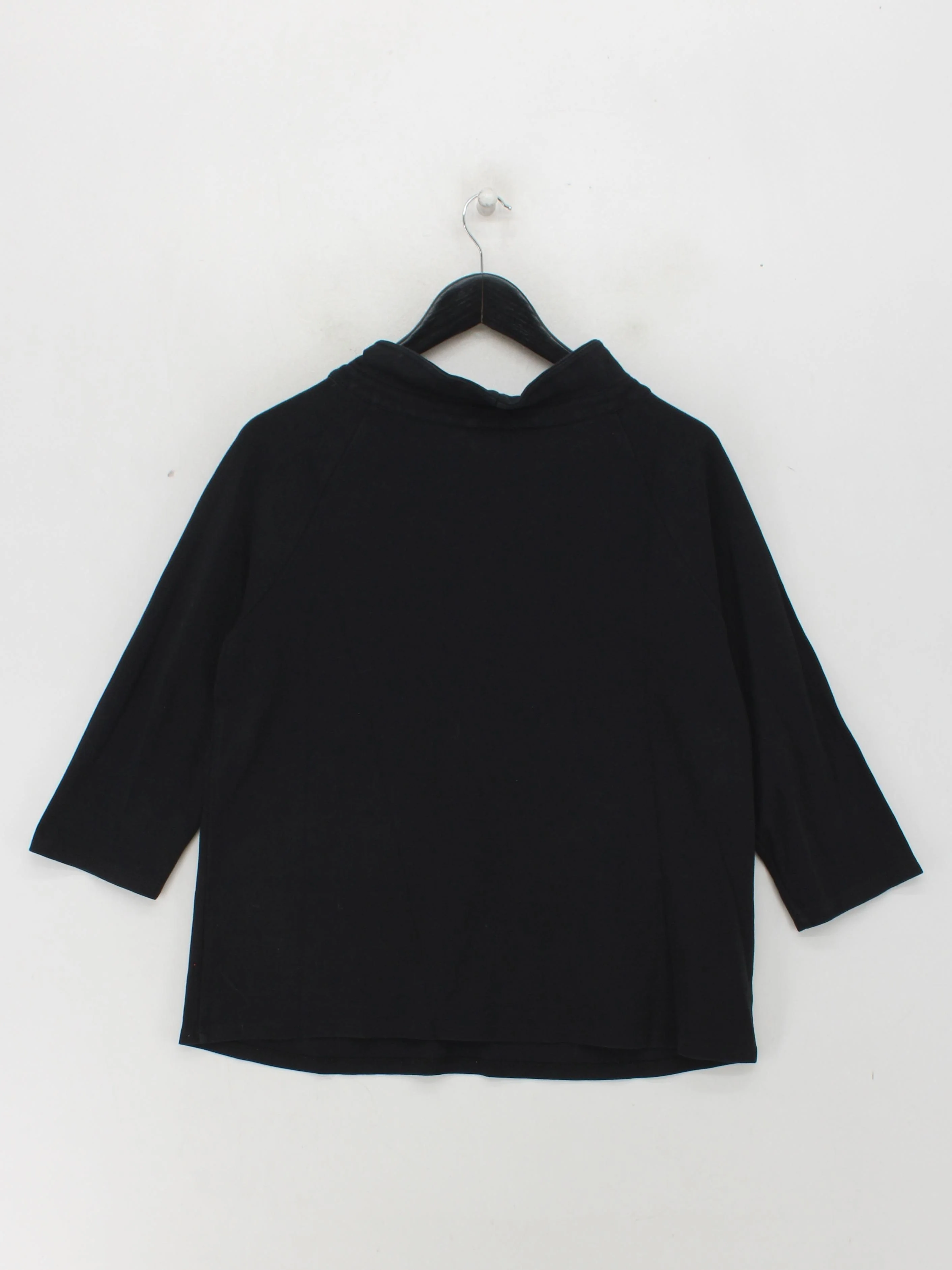 Laura Ashley Women's Top UK 14 Black 100% Cotton 3/4 Sleeve Mock Neck Basic - Image 2