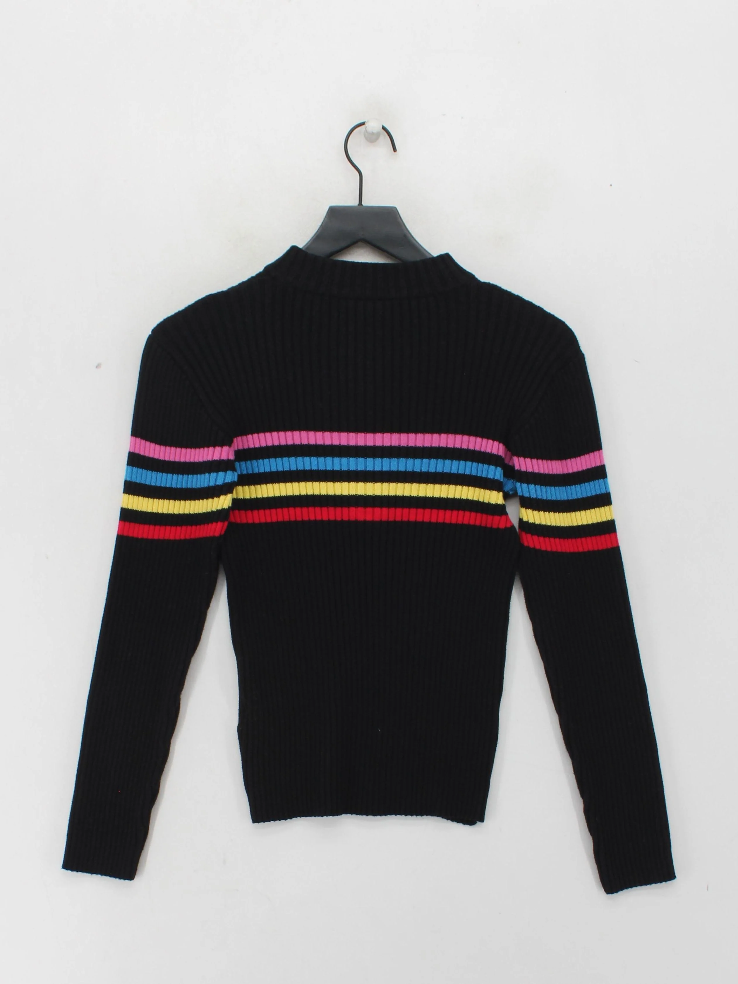 Lazy Oaf Women's Jumper M Black Striped 100% Cotton Mock Neck Pullover - Image 2