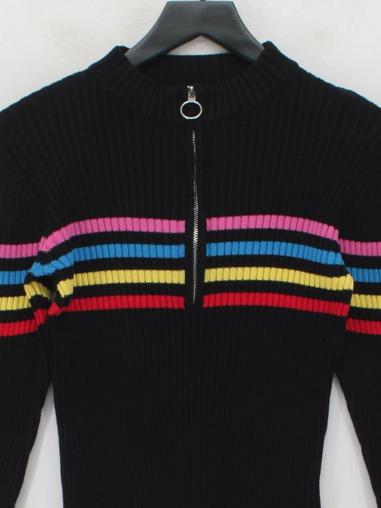 Lazy Oaf Women's Jumper M Black Striped 100% Cotton Mock Neck Pullover - Image 3