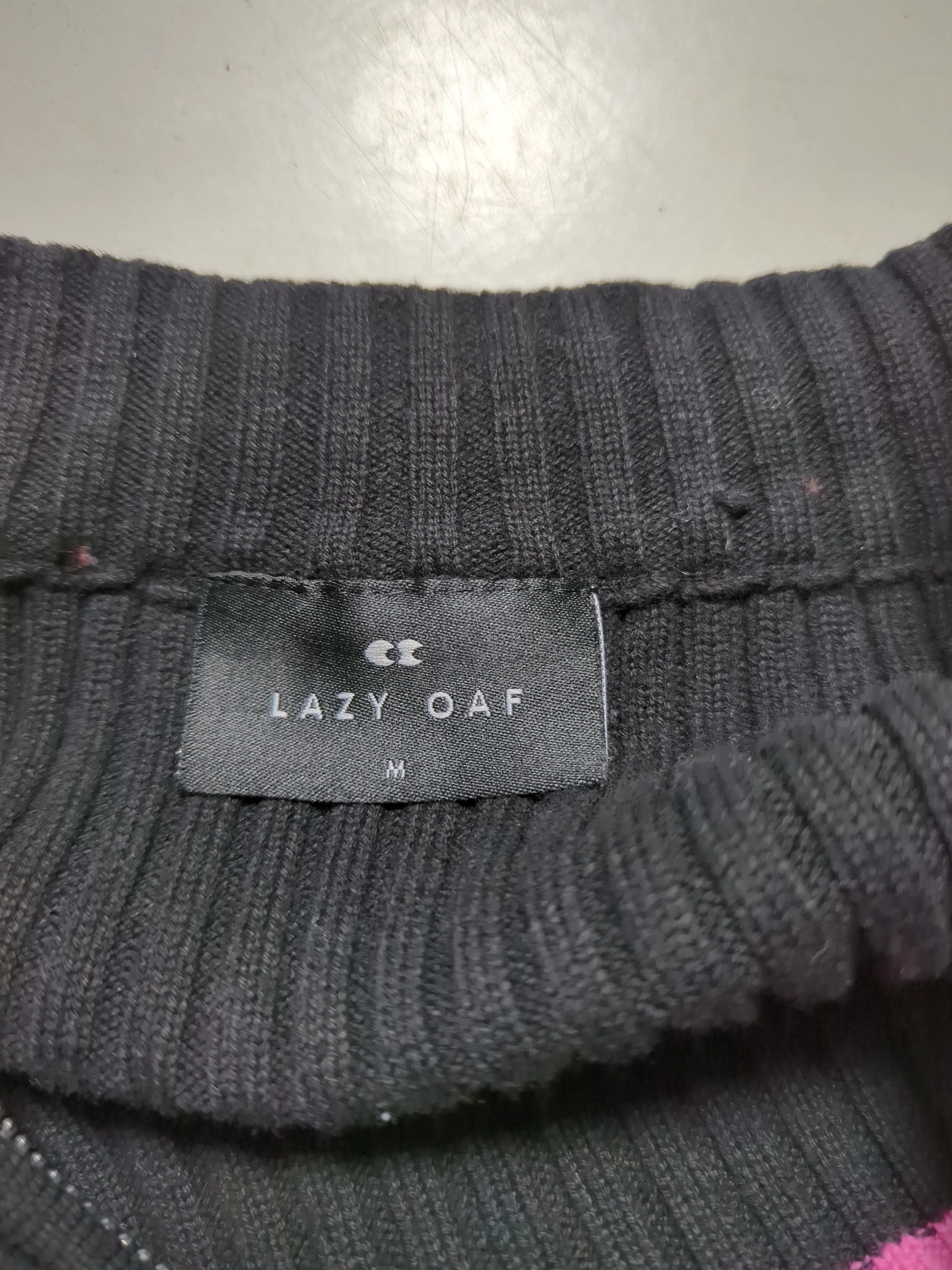 Lazy Oaf Women's Jumper M Black Striped 100% Cotton Mock Neck Pullover - Image 5