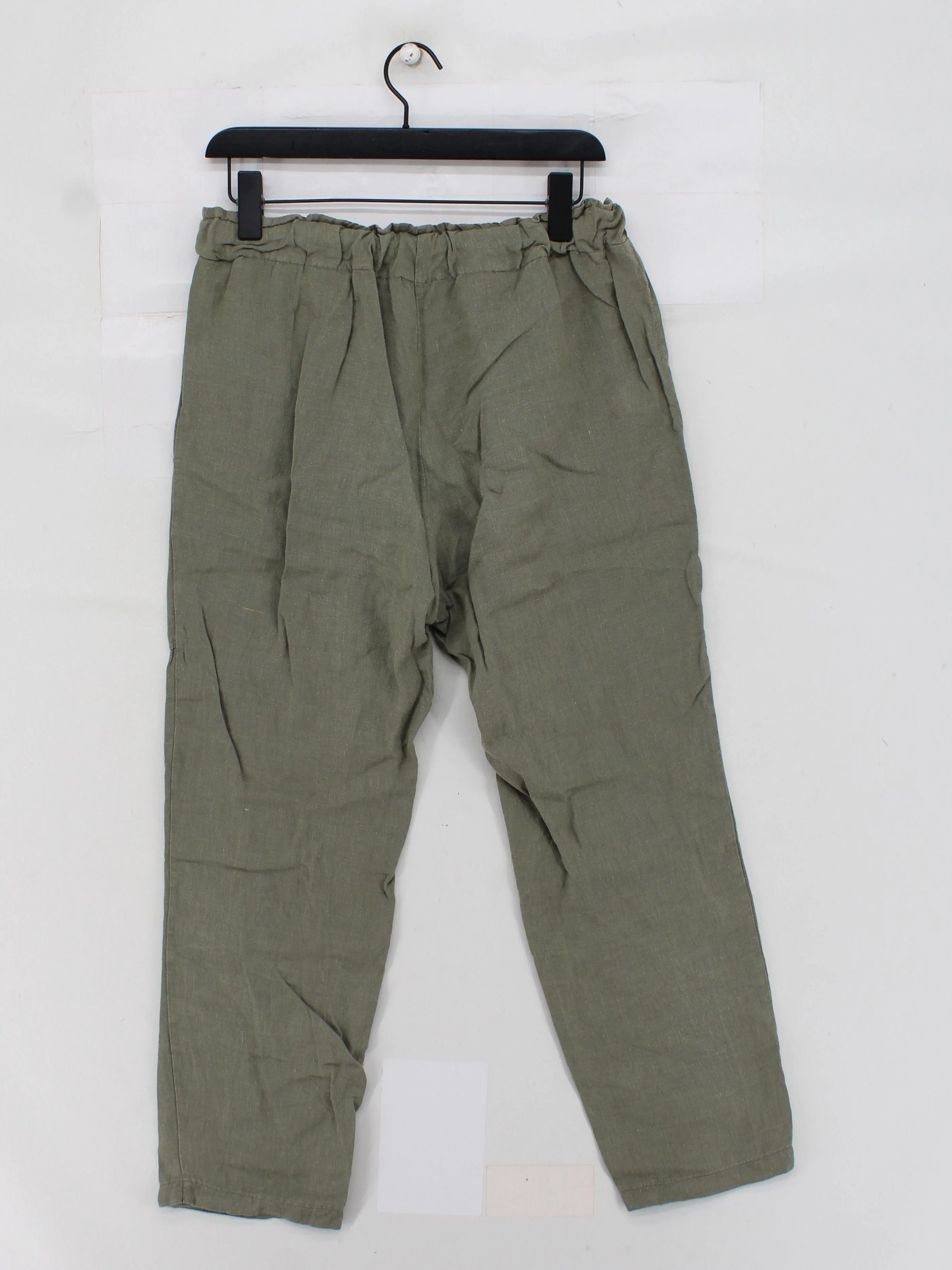 LE TRICOT PERUGIA Women's Trousers UK 12 Green 100% Linen Tapered Chino - Image 2