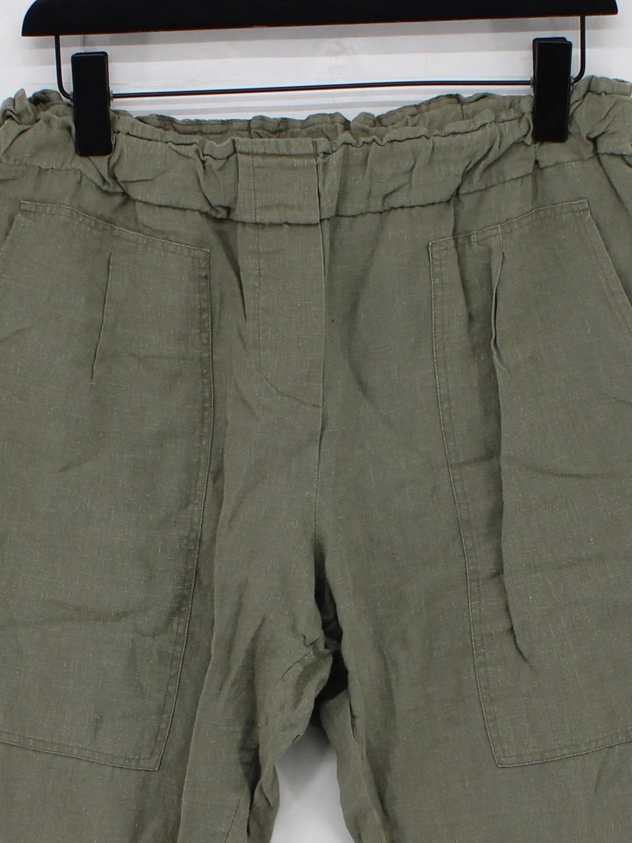 LE TRICOT PERUGIA Women's Trousers UK 12 Green 100% Linen Tapered Chino - Image 3