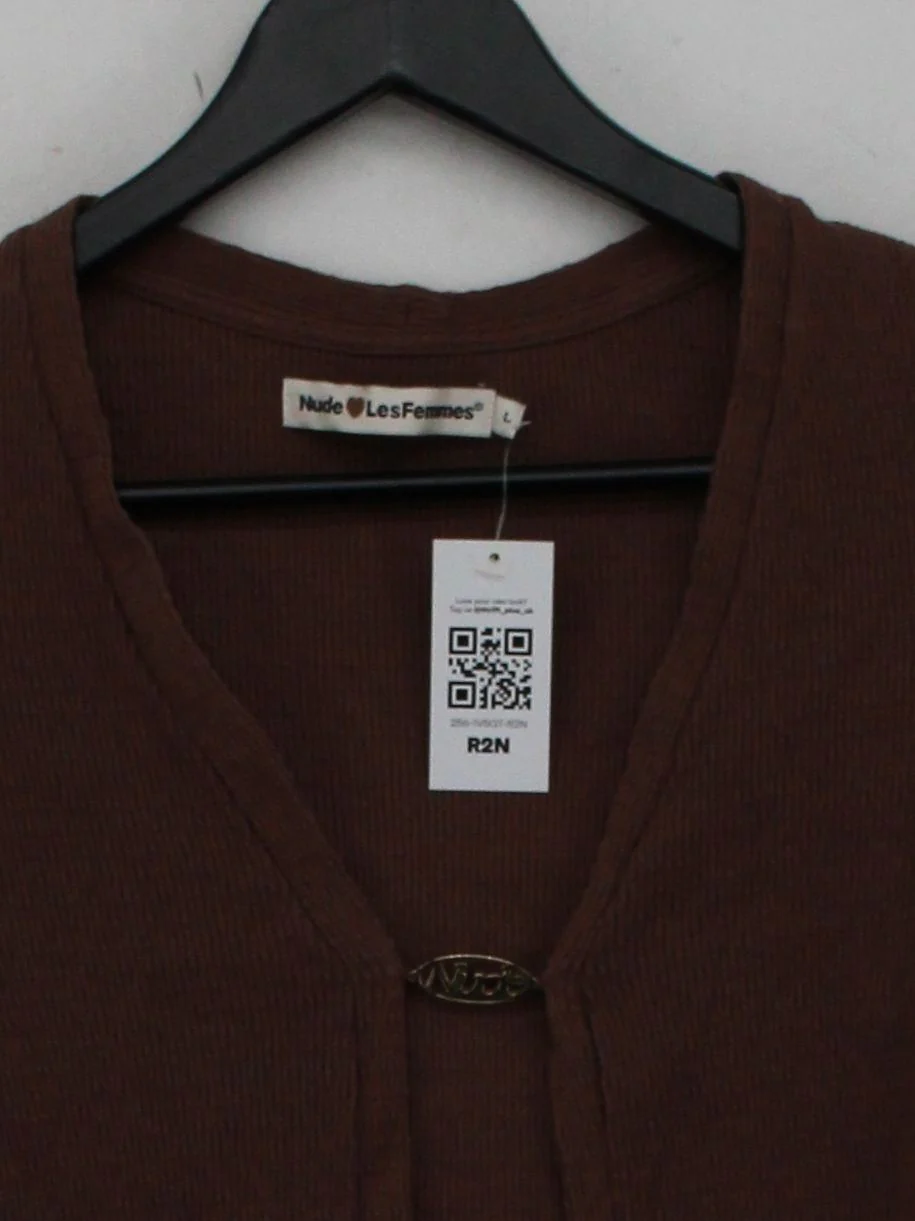 L'ecole Des Femmes Women's Cardigan L Brown 100% Cotton Round Neck Cardigan - Image 3