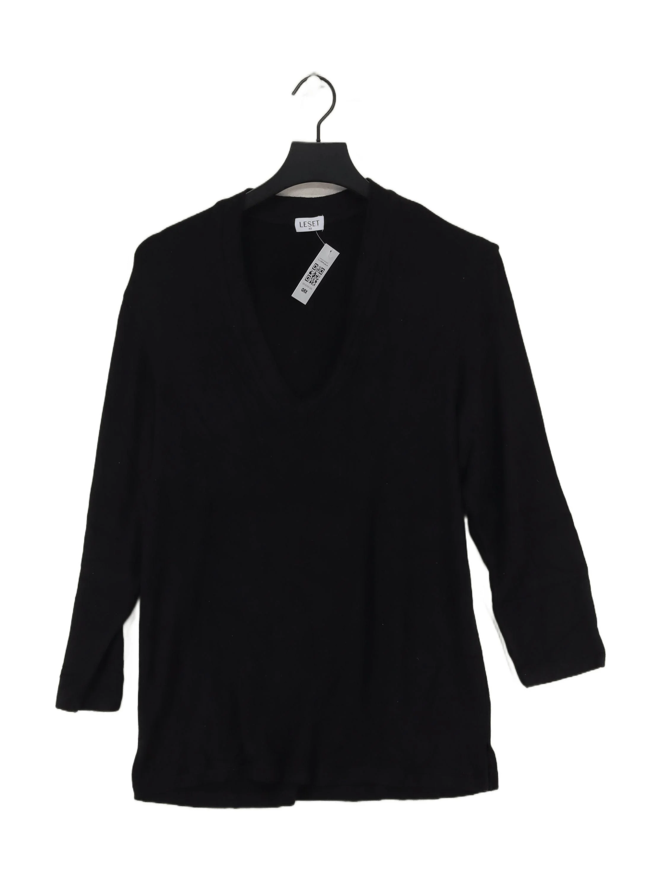Leset Women's Top XS Black Viscose with Spandex 3/4 Sleeve V-Neck Basic