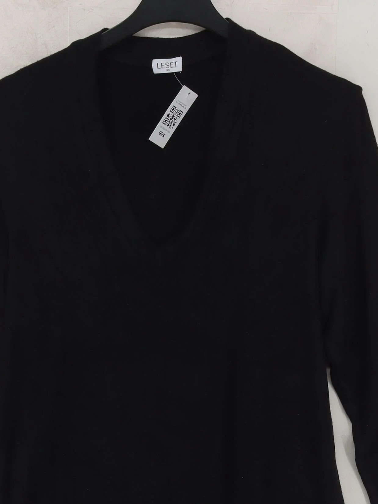 Leset Women's Top XS Black Viscose with Spandex 3/4 Sleeve V-Neck Basic - Image 3