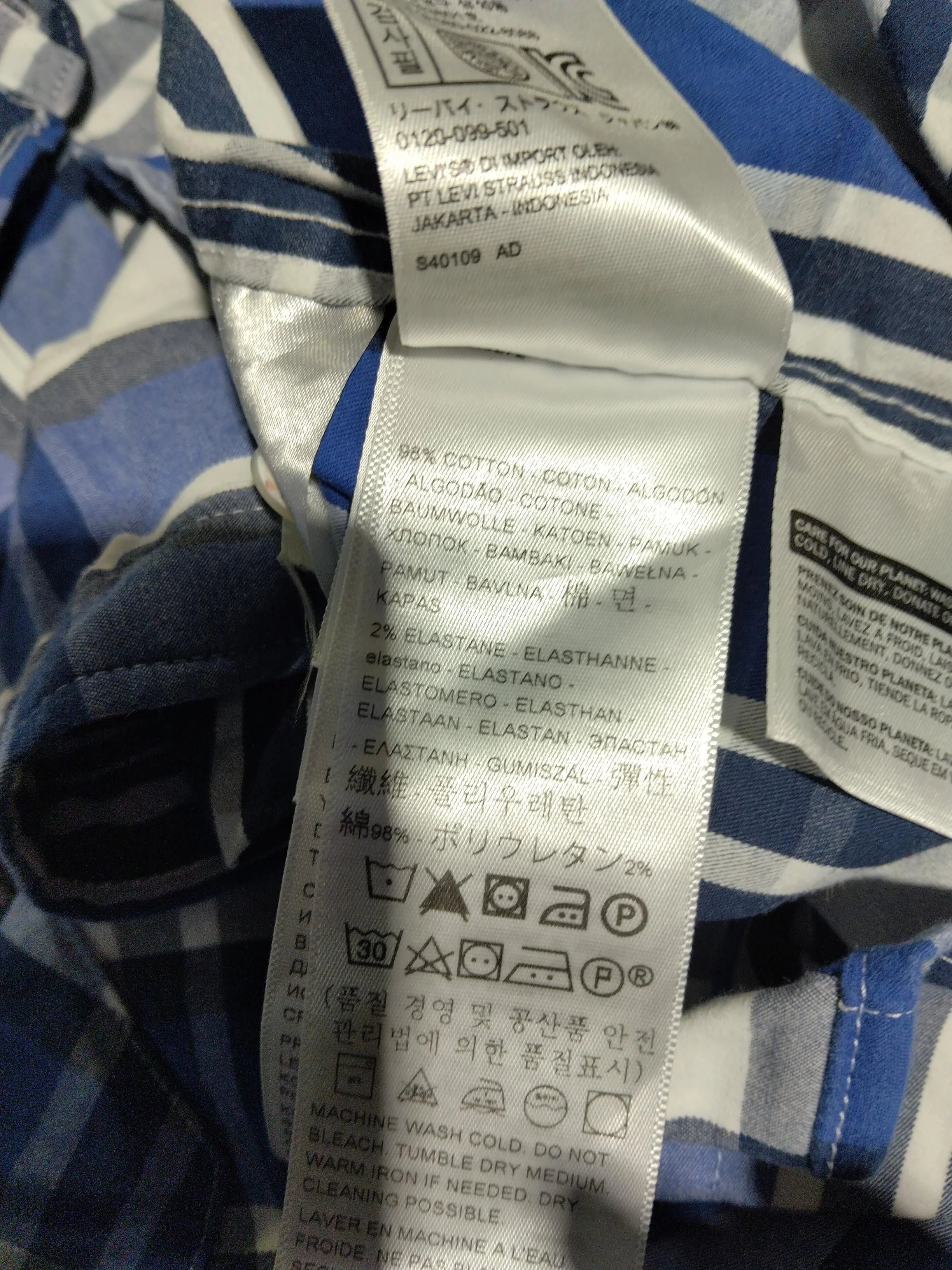 Levi’s Men's Shirt M Blue Checkered Cotton with Elastane Basic - Image 6