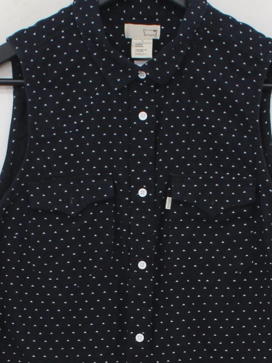 Levi’s Women's Shirt M Blue Polkadot 100% Cotton Sleeveless Collared Basic - Image 3