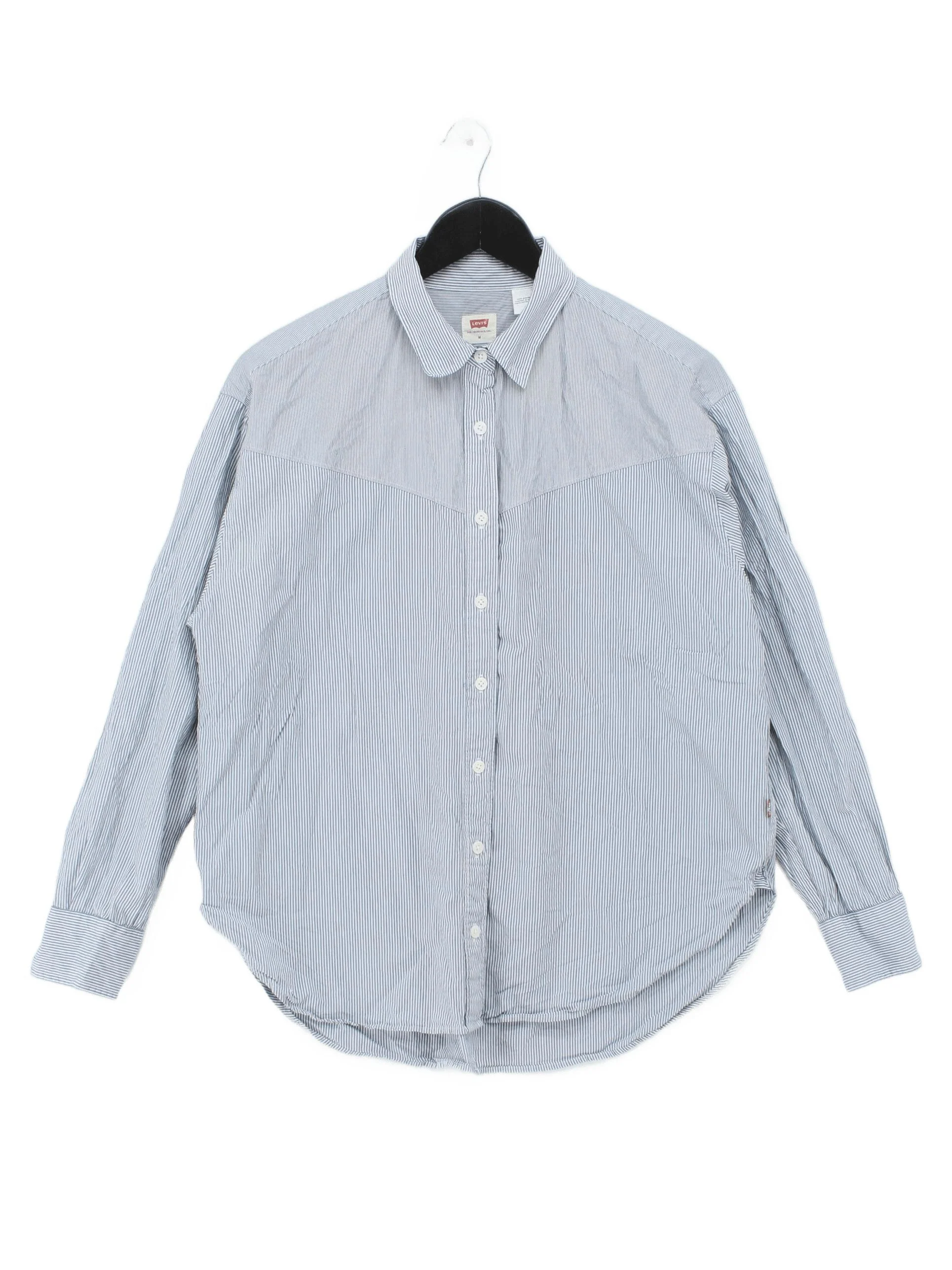 Levi’s Women's Shirt M Blue Striped 100% Cotton Long Sleeve Collared Basic
