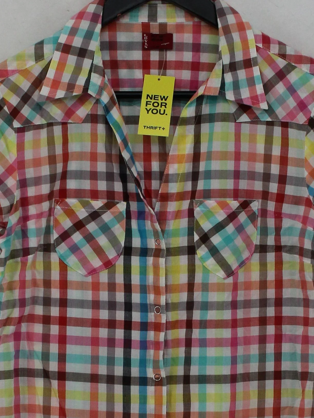 Levi’s Women's Shirt M Multi Checkered 100% Cotton Short Sleeve Collared Basic - Image 3