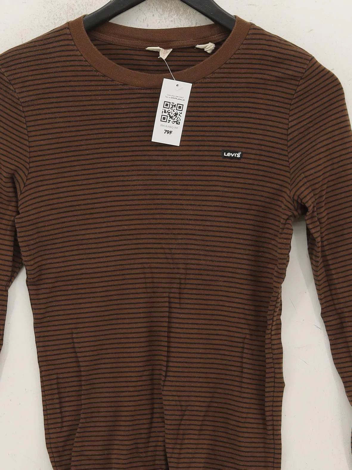 Levi’s Women's Top S Brown Striped 100% Other Long Sleeve Round Neck Basic - Image 3