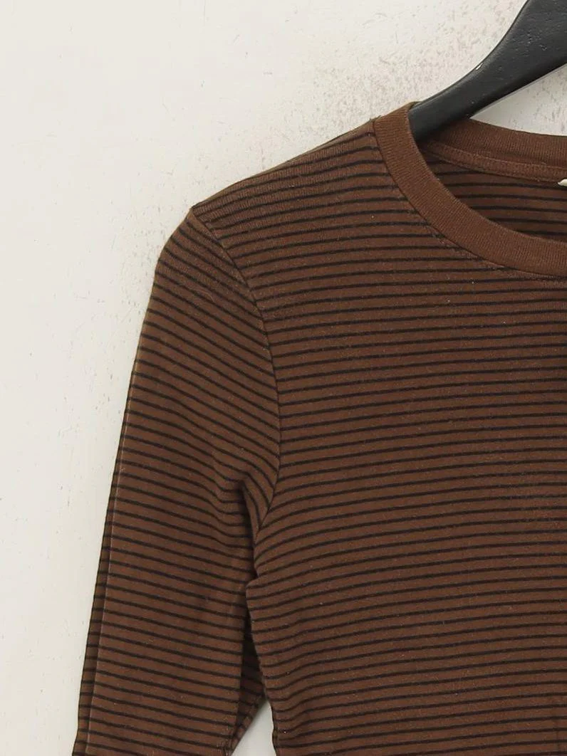 Levi’s Women's Top S Brown Striped 100% Other Long Sleeve Round Neck Basic - Image 4