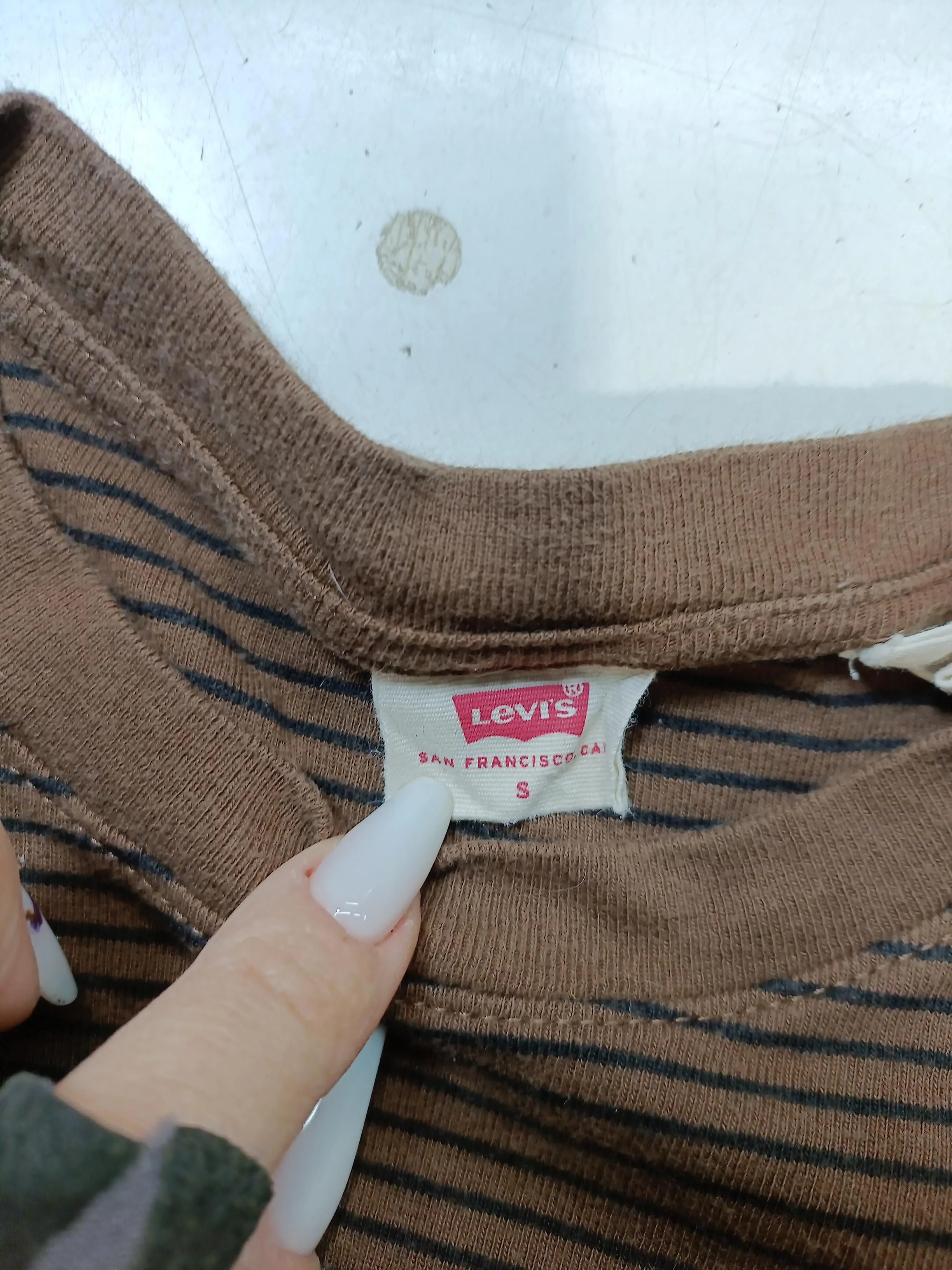 Levi’s Women's Top S Brown Striped 100% Other Long Sleeve Round Neck Basic - Image 5