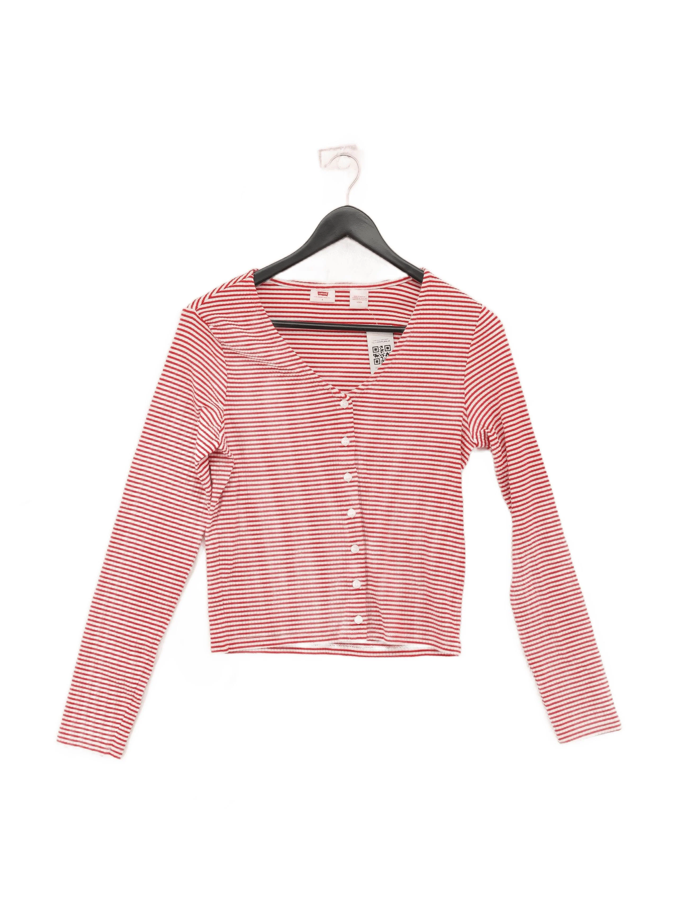 Levi’s Women's Top S Red Striped 100% Cotton Long Sleeve Round Neck Basic