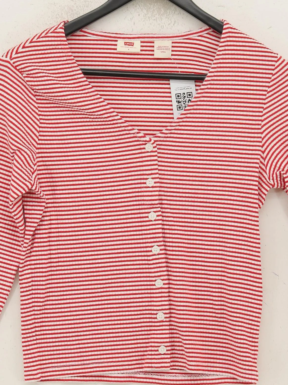 Levi’s Women's Top S Red Striped 100% Cotton Long Sleeve Round Neck Basic - Image 3