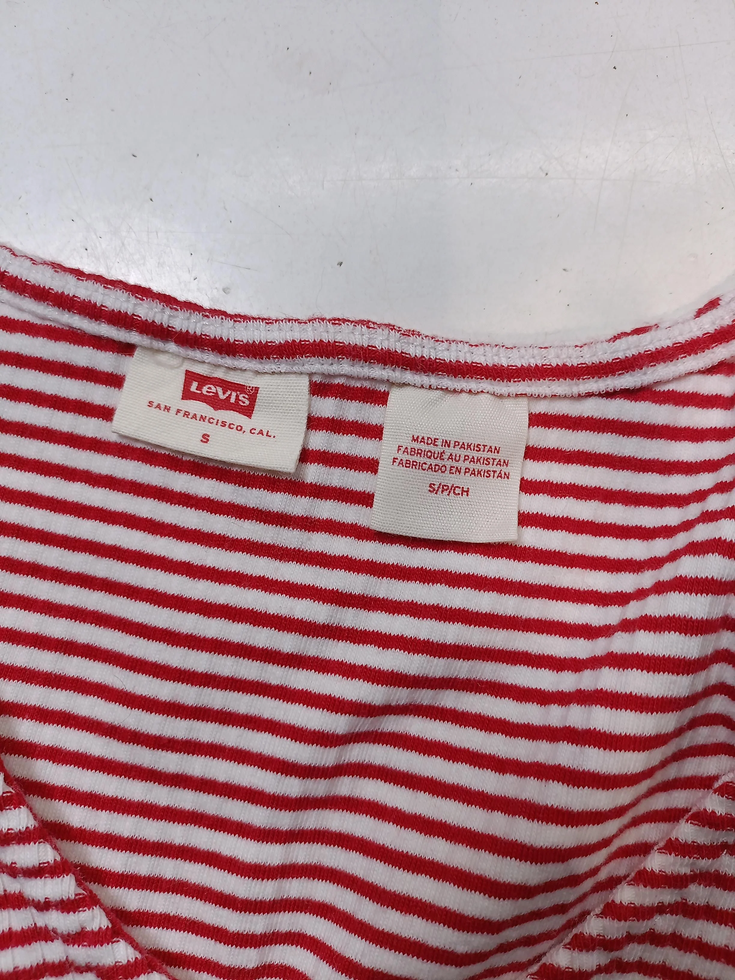 Levi’s Women's Top S Red Striped 100% Cotton Long Sleeve Round Neck Basic - Image 5
