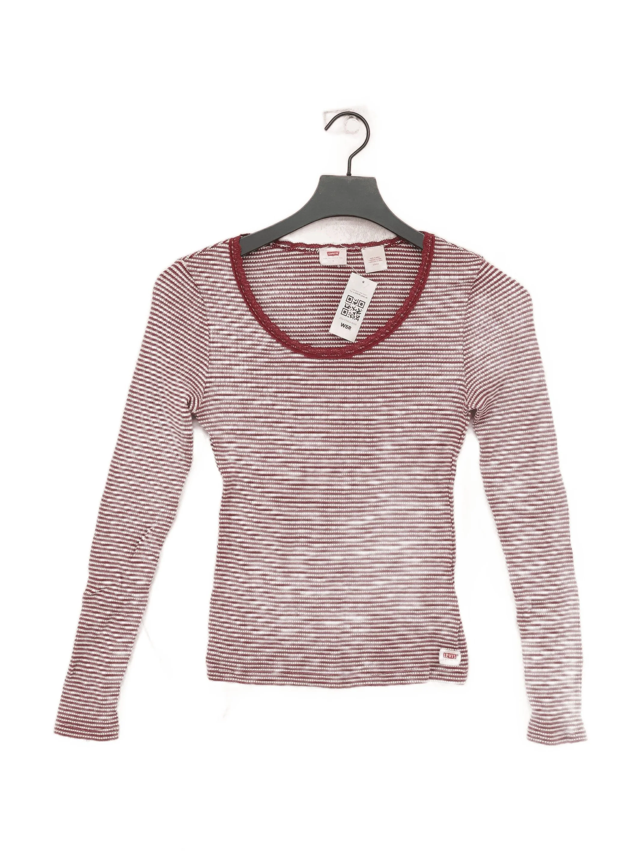 Levi’s Women's Top S Red Striped 100% Other Long Sleeve Round Neck Basic