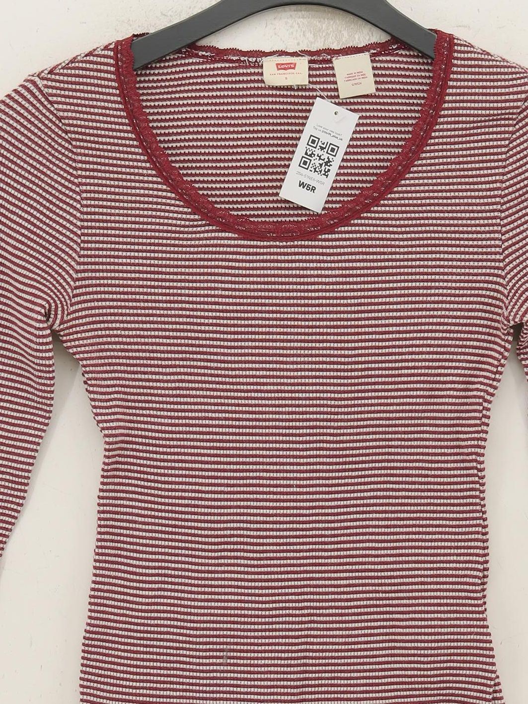 Levi’s Women's Top S Red Striped 100% Other Long Sleeve Round Neck Basic - Image 3