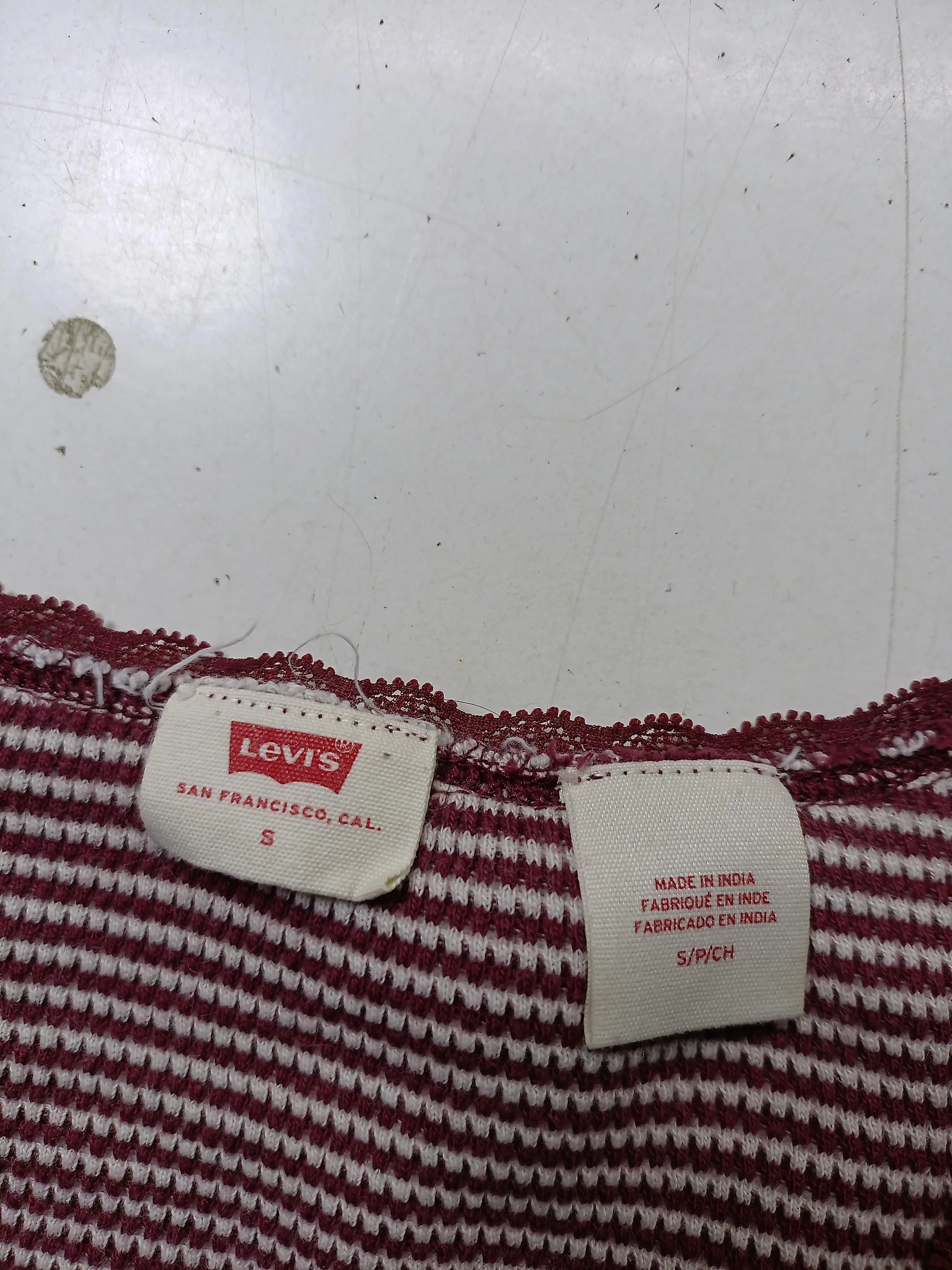 Levi’s Women's Top S Red Striped 100% Other Long Sleeve Round Neck Basic - Image 5
