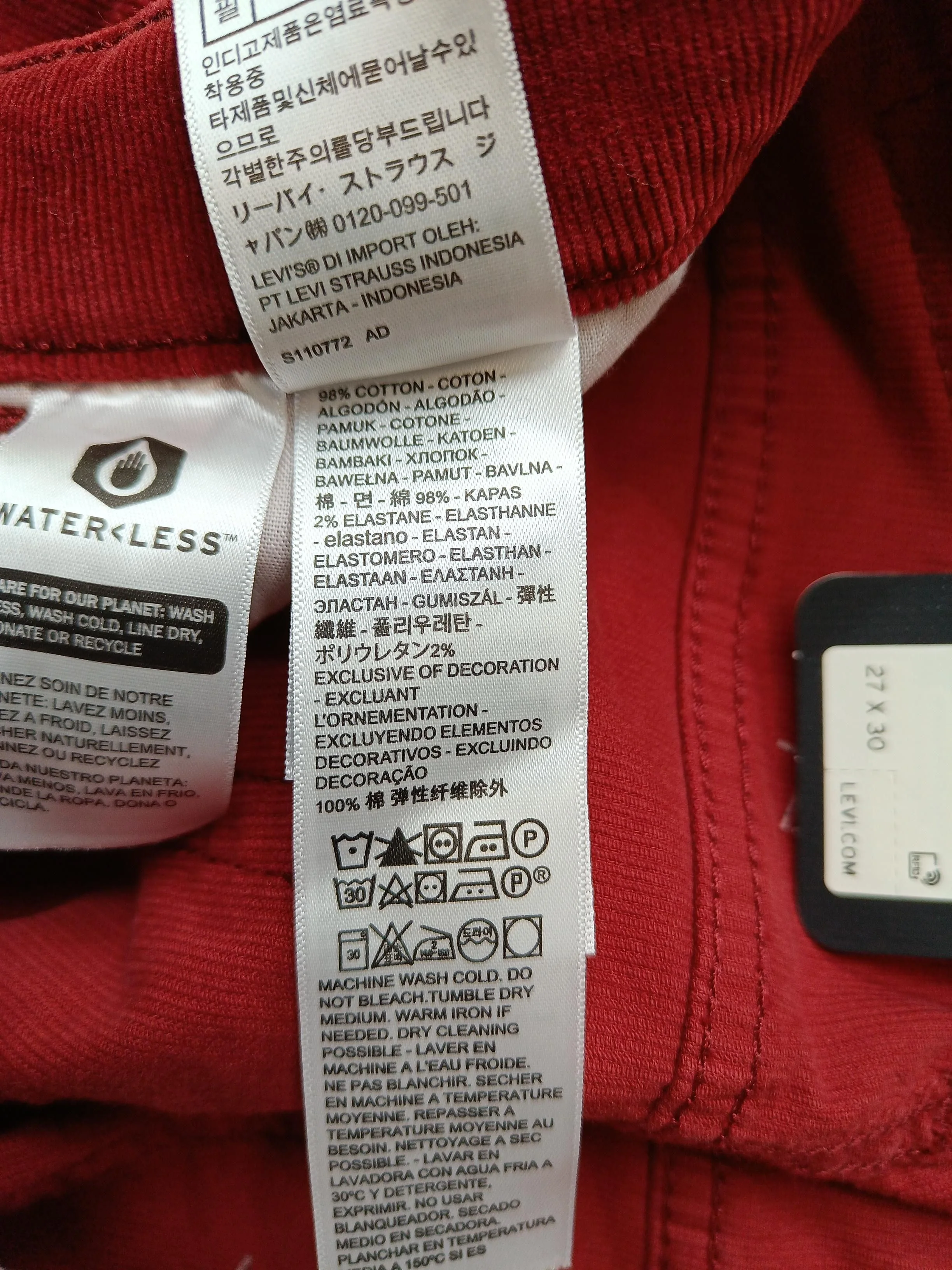 Levi’s Women's Trousers W 27 in Red Cotton with Elastane Chino New with tags - Image 6