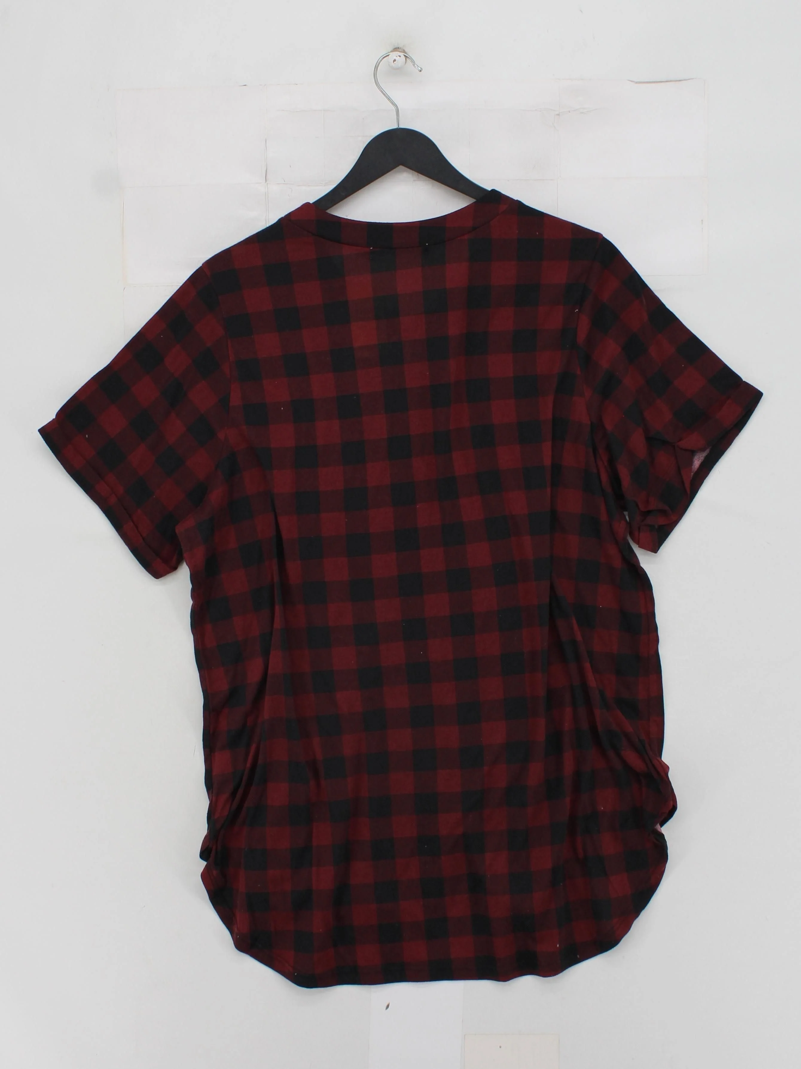 Liberty Women's Top XXXL Red Checkered 100% Polyester Short Sleeve V-Neck Basic - Image 2