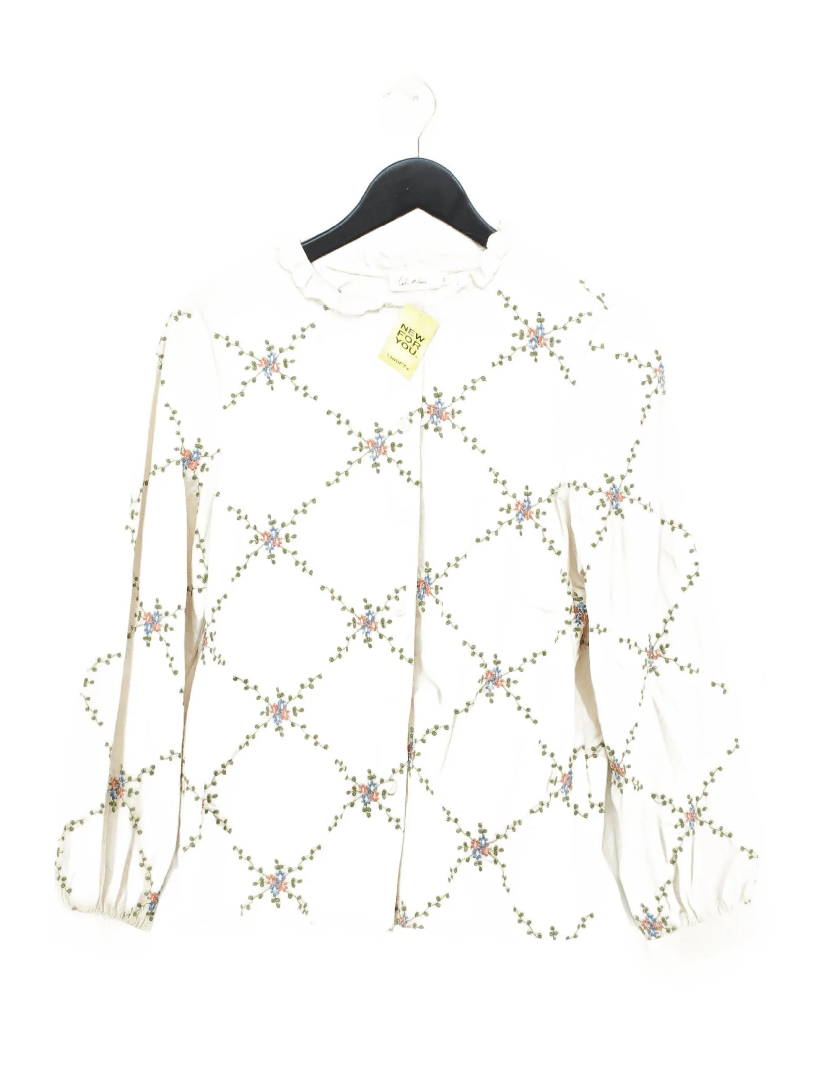 Lili & Lala Women's Blouse M Cream Floral 100% Cotton Long Sleeve Collared Basic
