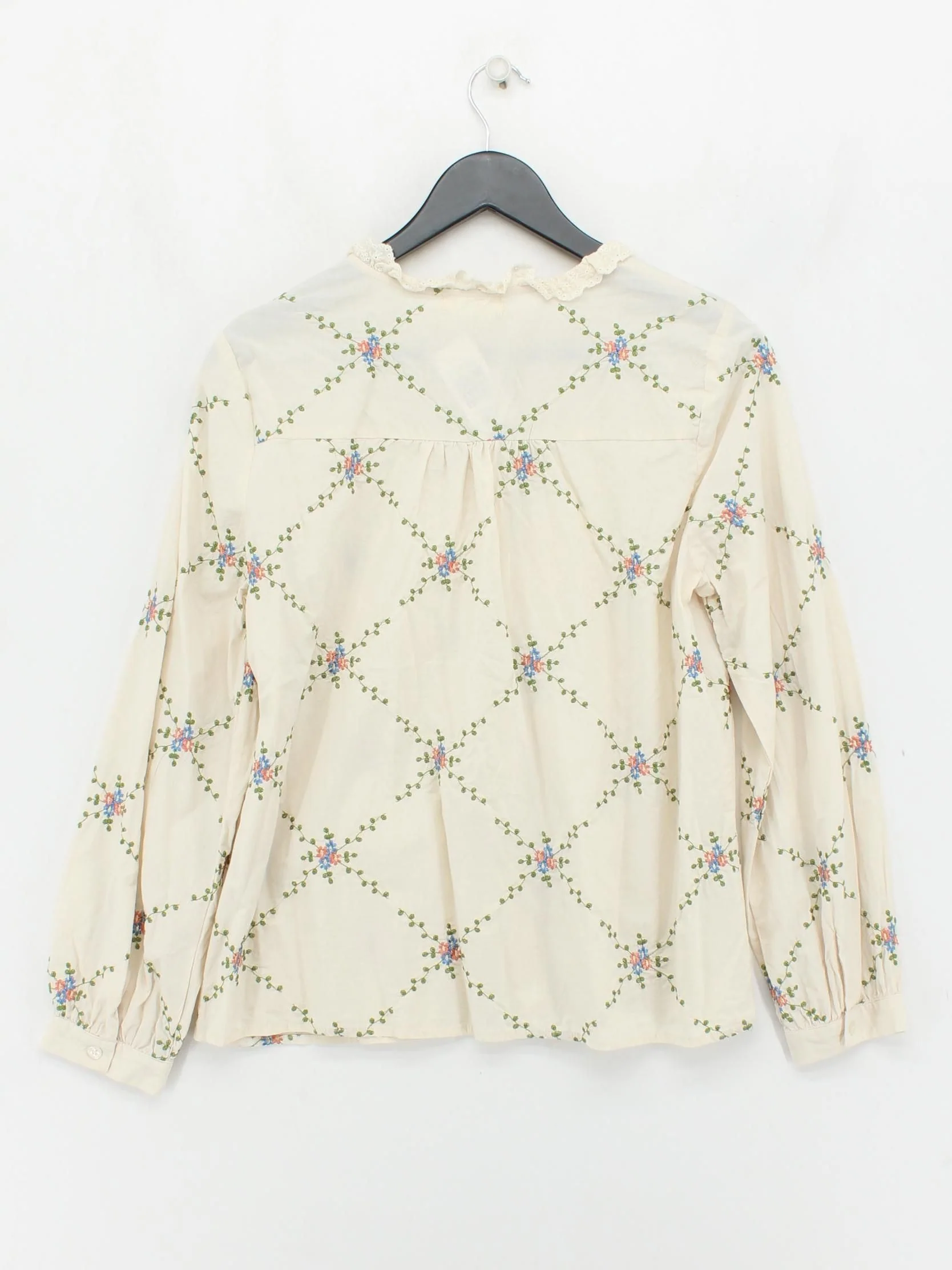 Lili & Lala Women's Blouse M Cream Floral 100% Cotton Long Sleeve Collared Basic - Image 2