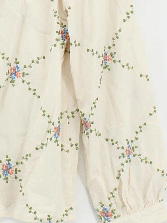 Lili & Lala Women's Blouse M Cream Floral 100% Cotton Long Sleeve Collared Basic - Image 4