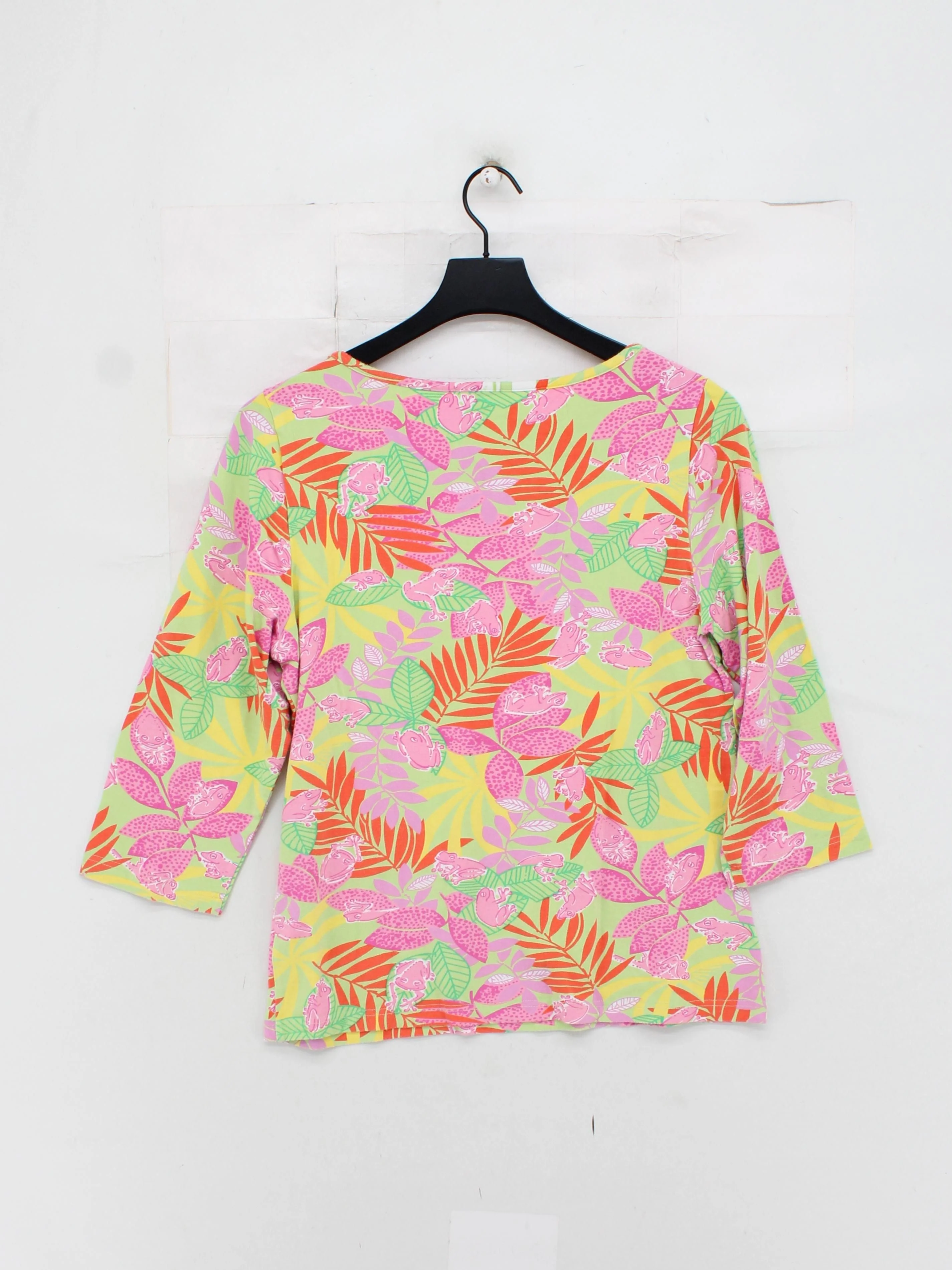 Lilly Pulitzer Women's Top L Multi Viscose with Spandex 3/4 Sleeve V-Neck Basic - Image 2