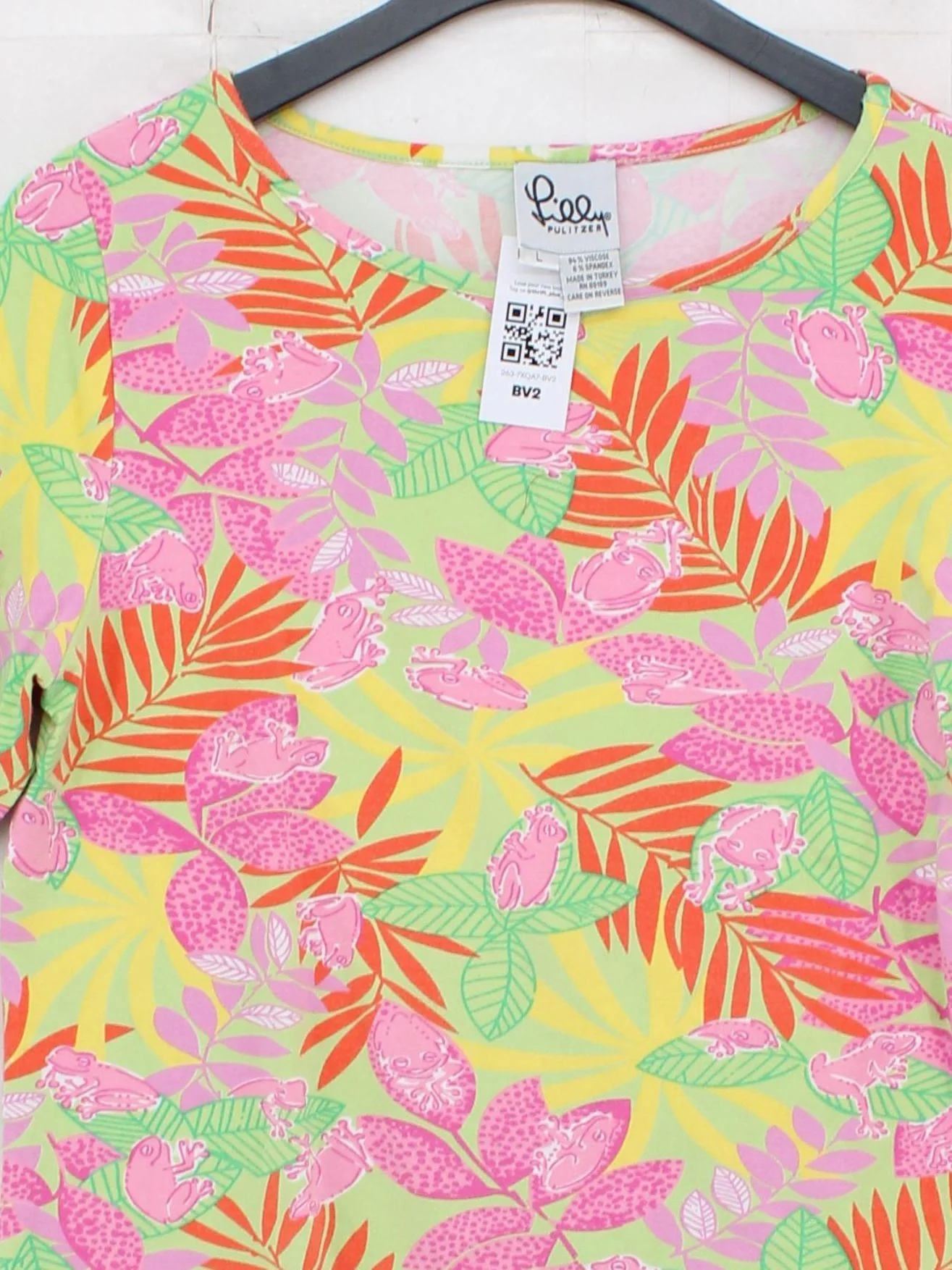 Lilly Pulitzer Women's Top L Multi Viscose with Spandex 3/4 Sleeve V-Neck Basic - Image 3