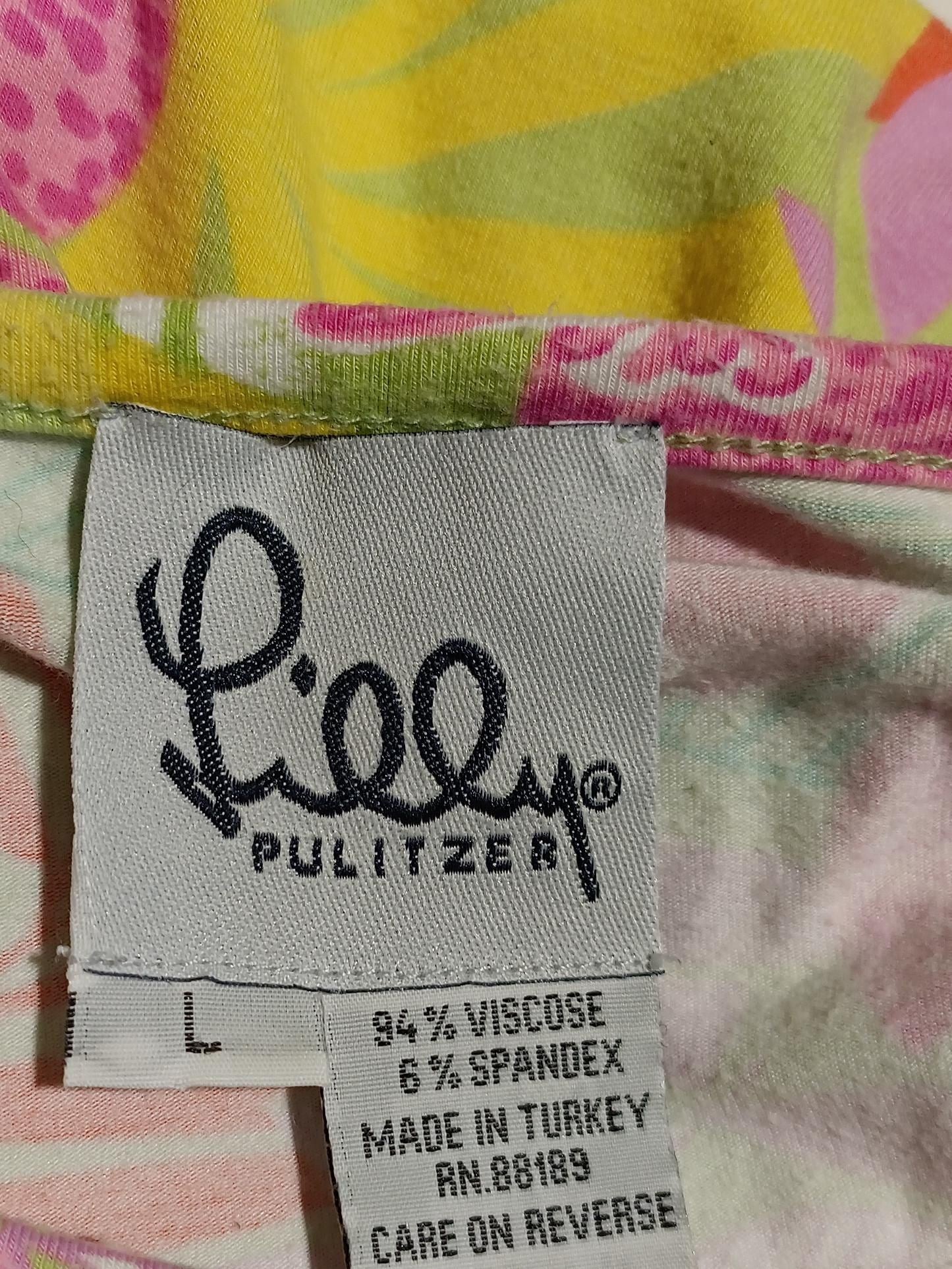 Lilly Pulitzer Women's Top L Multi Viscose with Spandex 3/4 Sleeve V-Neck Basic - Image 6