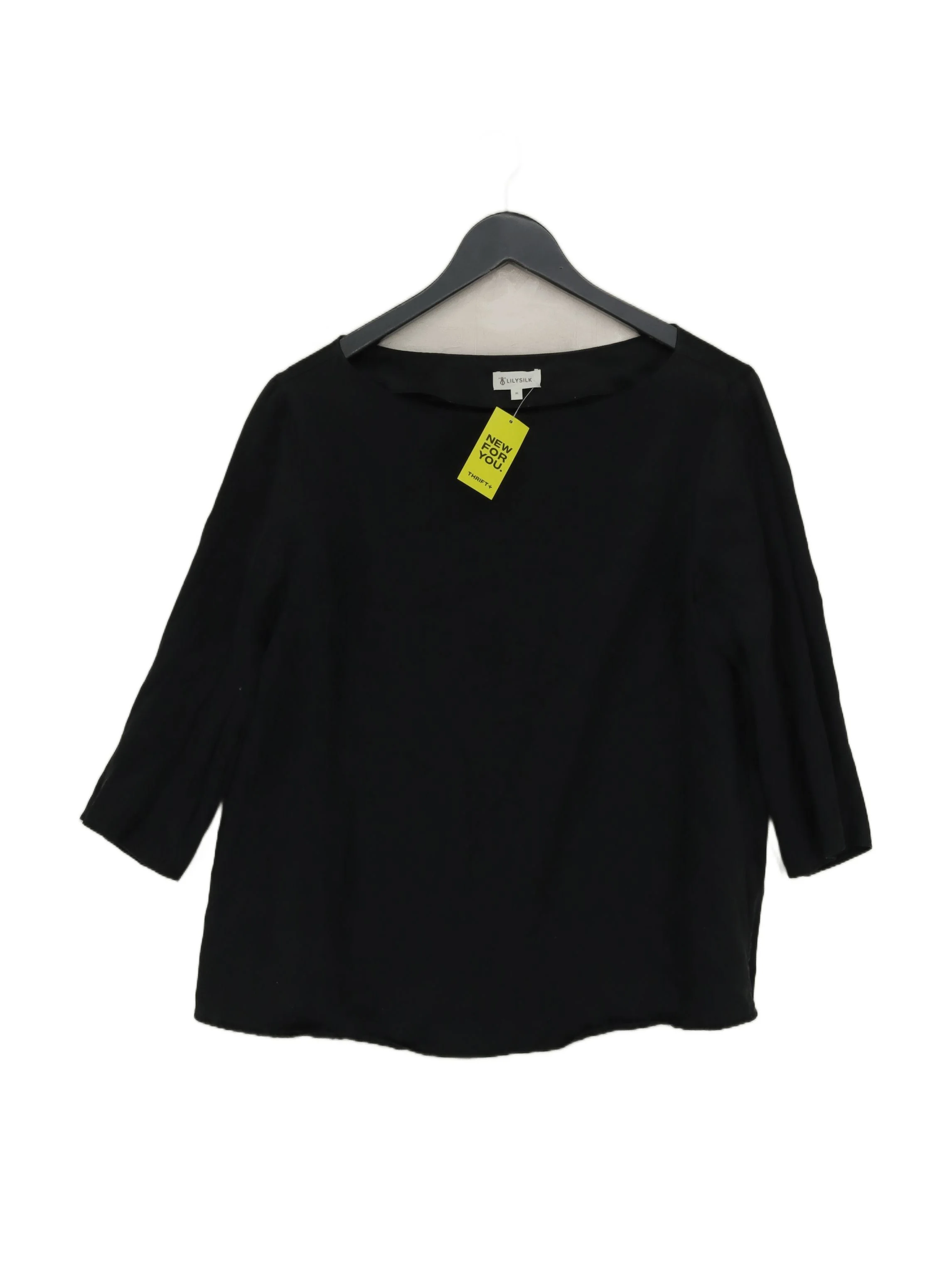 Lily Silk Women's Top M Black 100% Silk 3/4 Sleeve Round Neck Basic