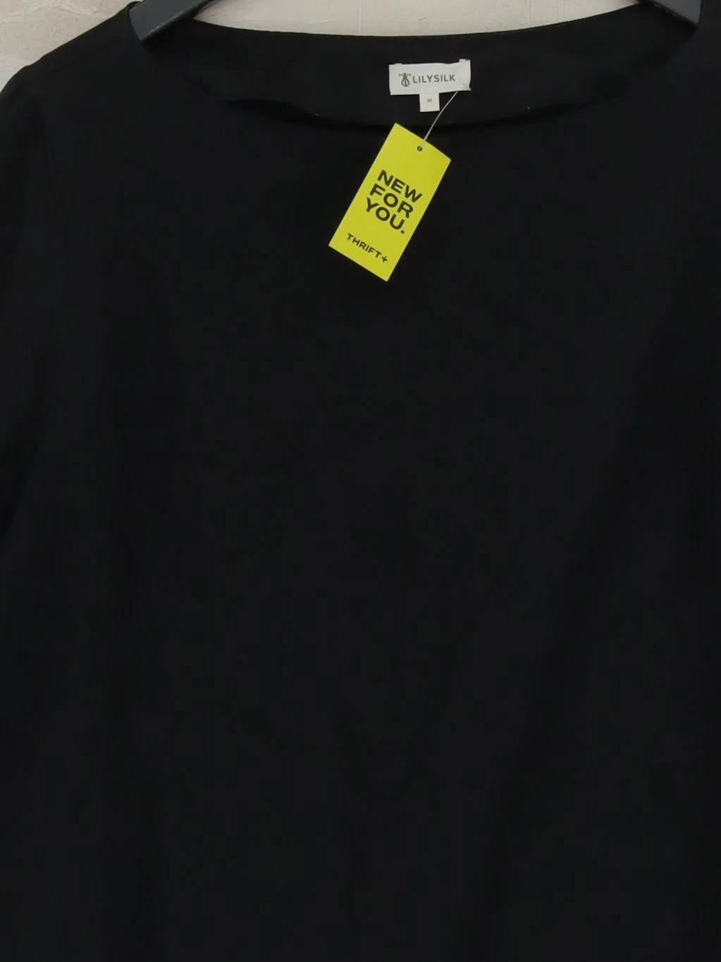 Lily Silk Women's Top M Black 100% Silk 3/4 Sleeve Round Neck Basic - Image 3