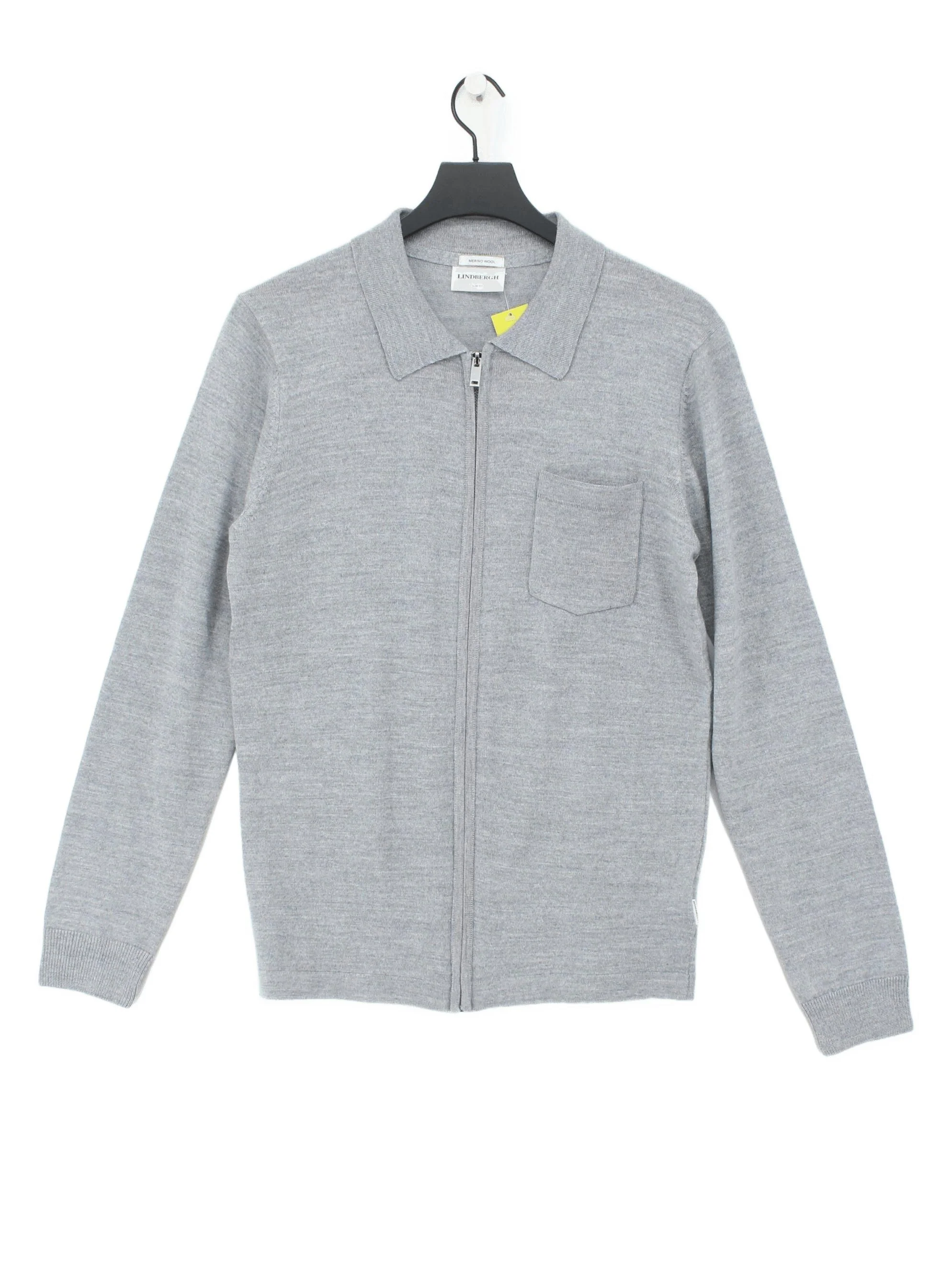 Lindbergh Men's Jumper Chest: 36 in Grey Wool with Acrylic Collared Pullover