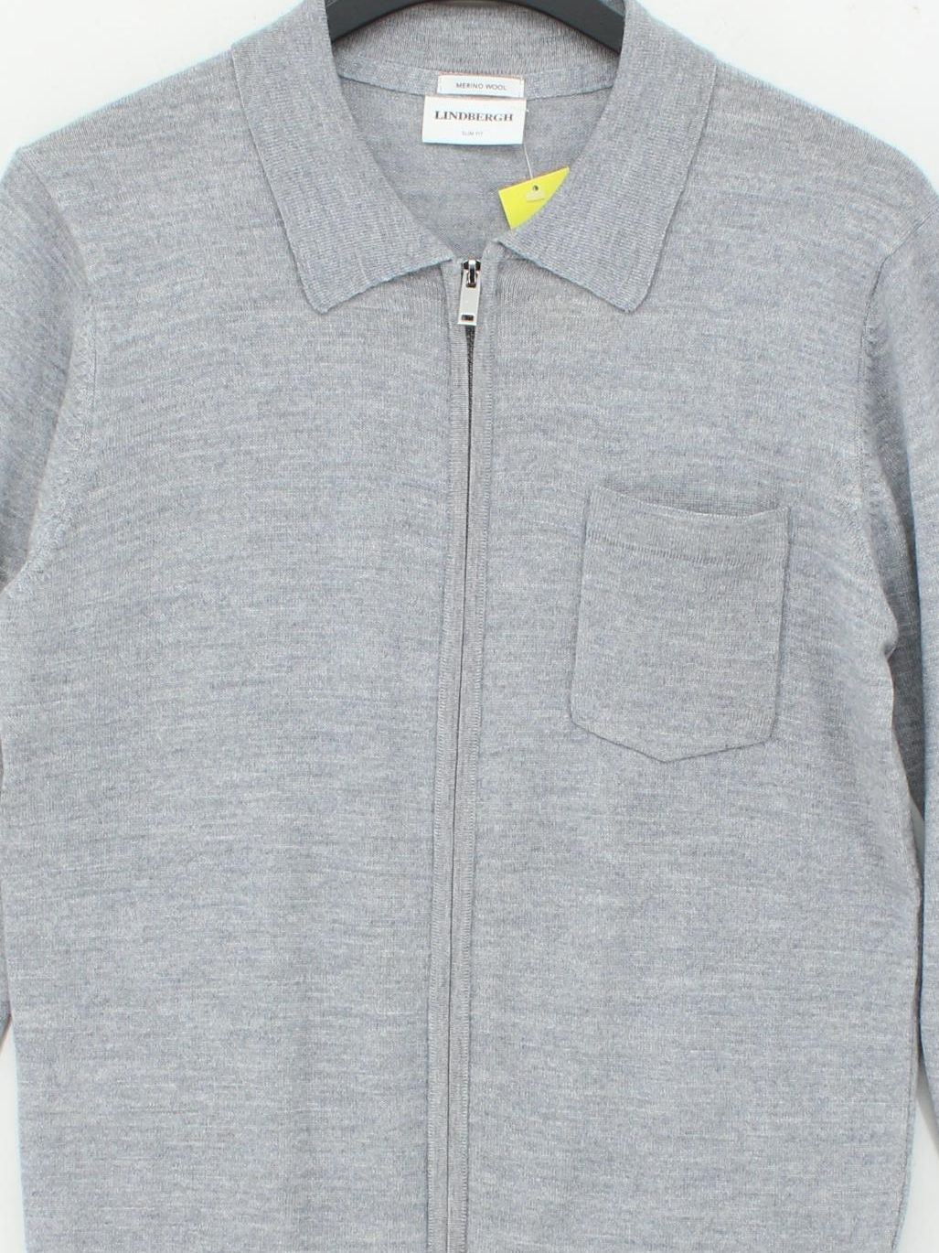 Lindbergh Men's Jumper Chest: 36 in Grey Wool with Acrylic Collared Pullover - Image 3