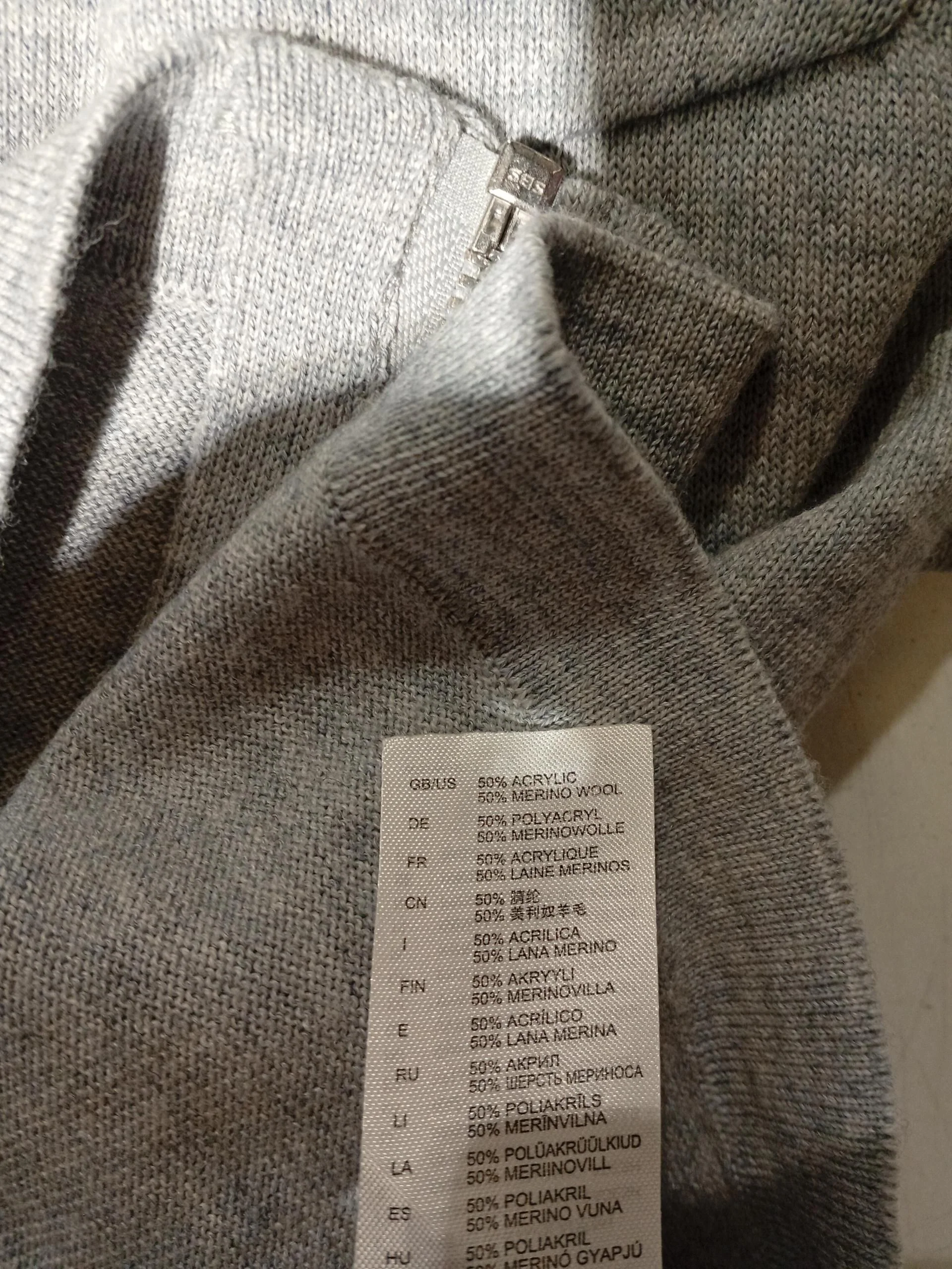 Lindbergh Men's Jumper Chest: 36 in Grey Wool with Acrylic Collared Pullover - Image 6