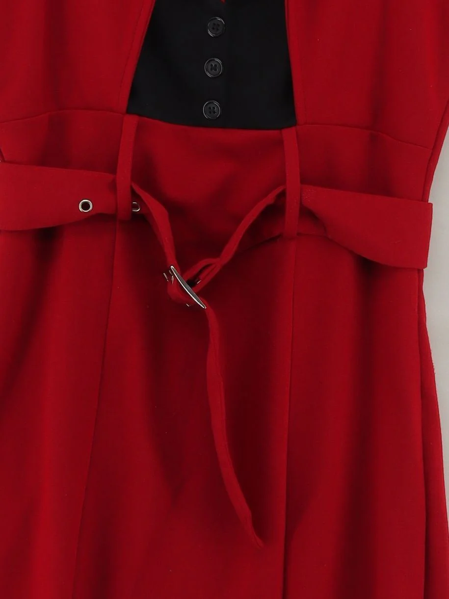 Lindy Bop Shirt Midi Dress UK12 in Red - Image 3
