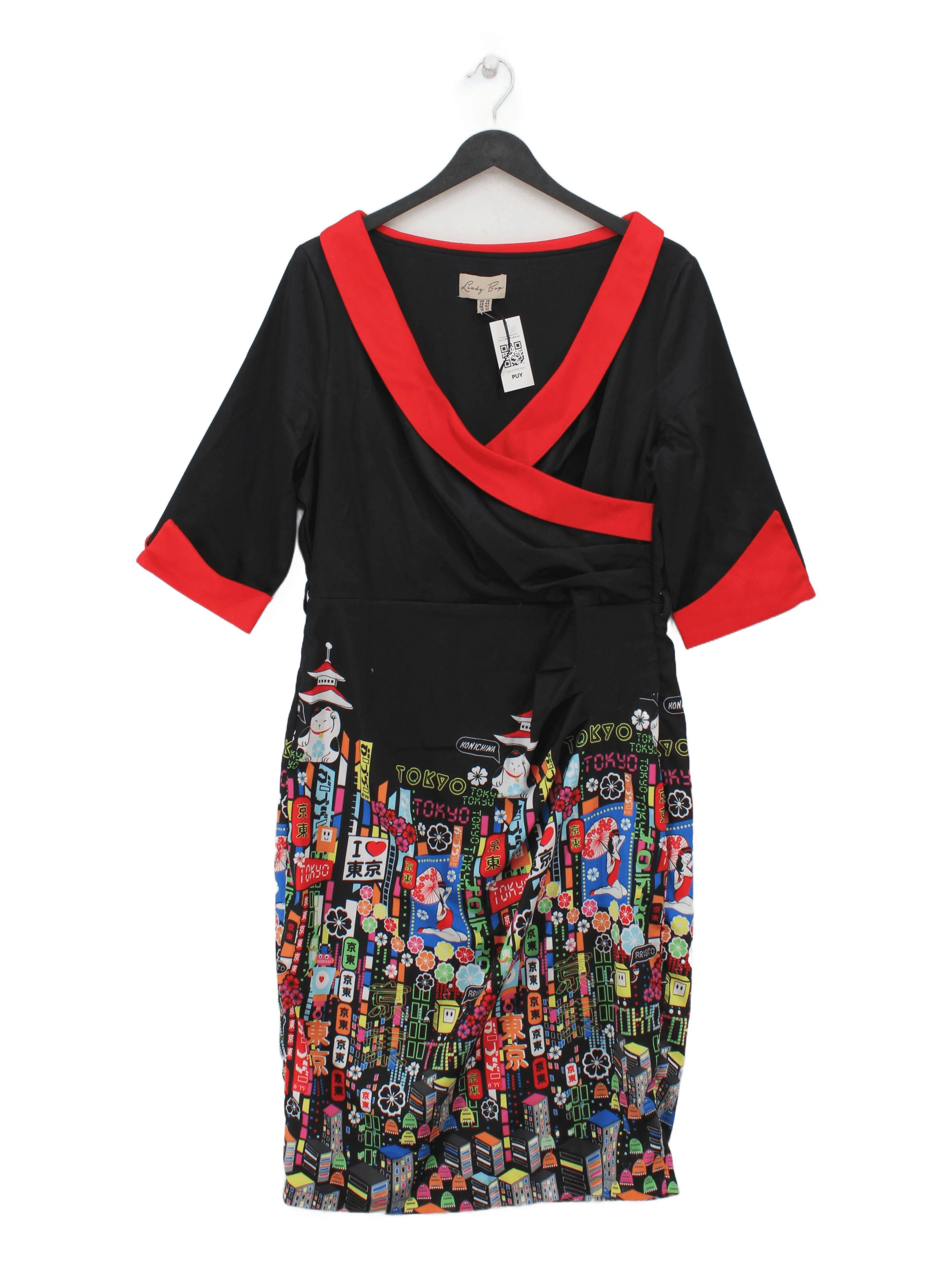 Lindy Bop Wrap Midi Dress UK16 in Black