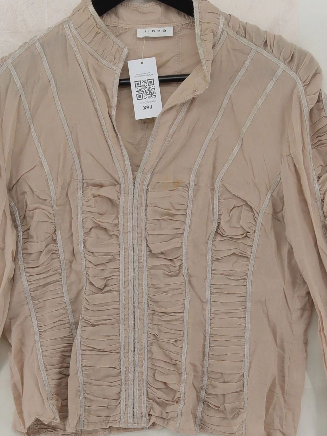 Linea Women's Top S Tan 100% Cotton Long Sleeve Collared Basic - Image 3