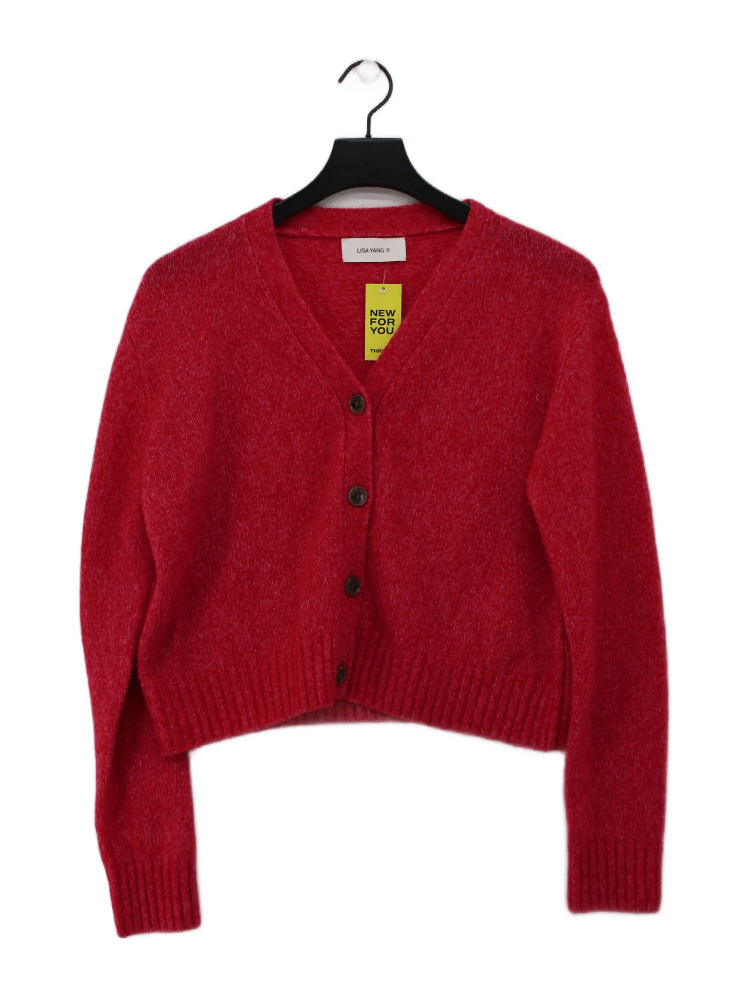 Lisa Yang Women's Cardigan S Red Cashmere with Silk V-Neck Cardigan
