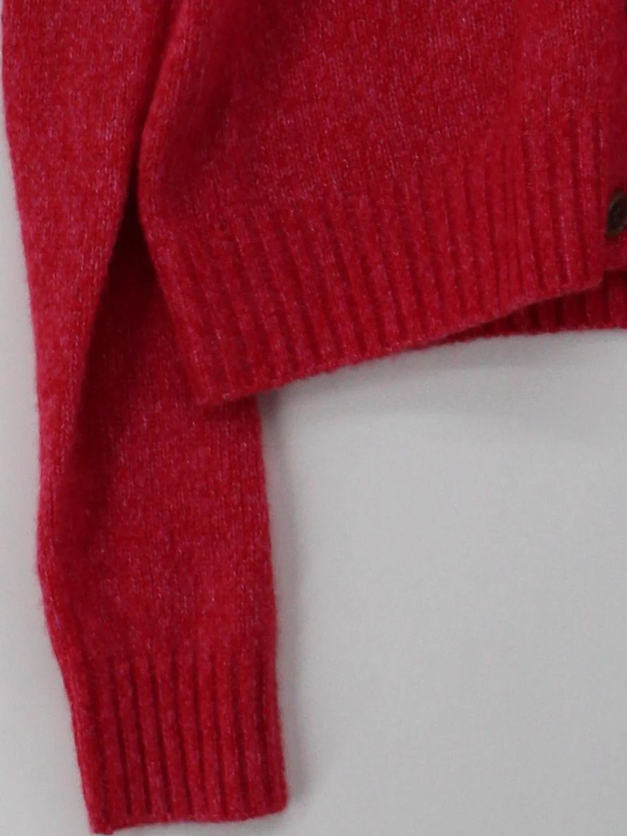 Lisa Yang Women's Cardigan S Red Cashmere with Silk V-Neck Cardigan - Image 4