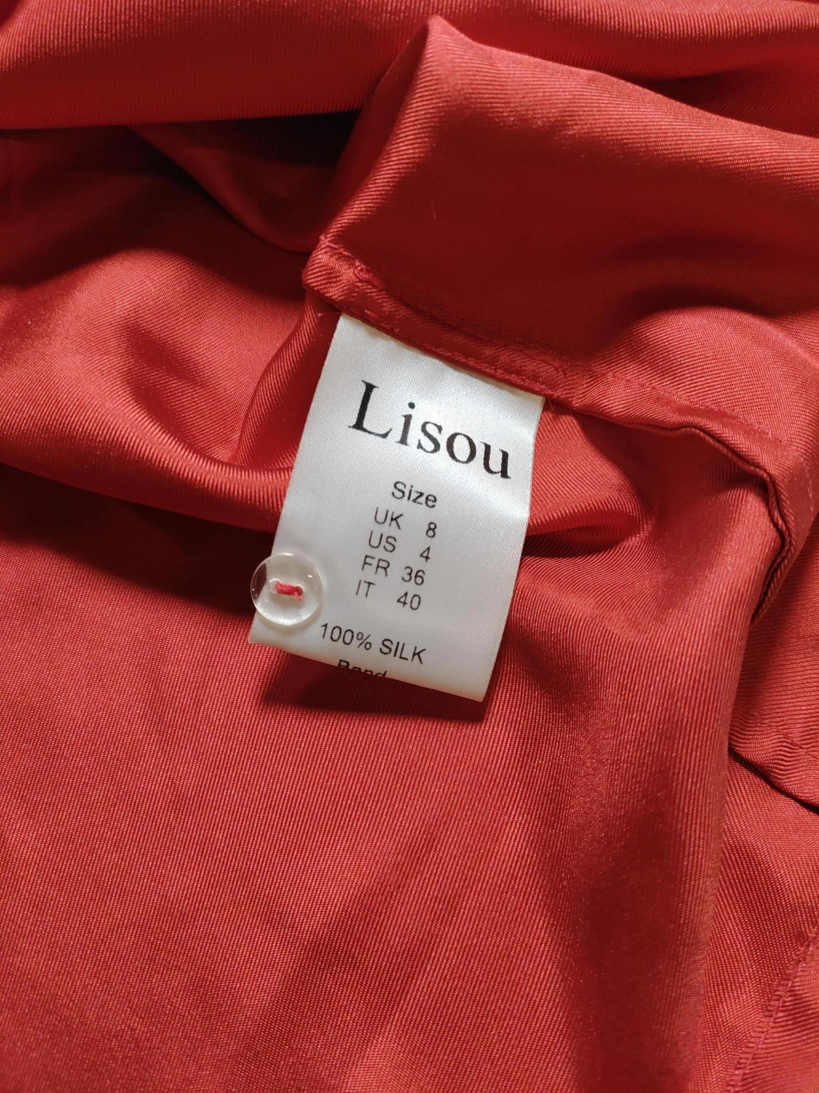 Lisou Women's Shirt UK 8 Red 100% Silk Long Sleeve Collared Basic - Image 7