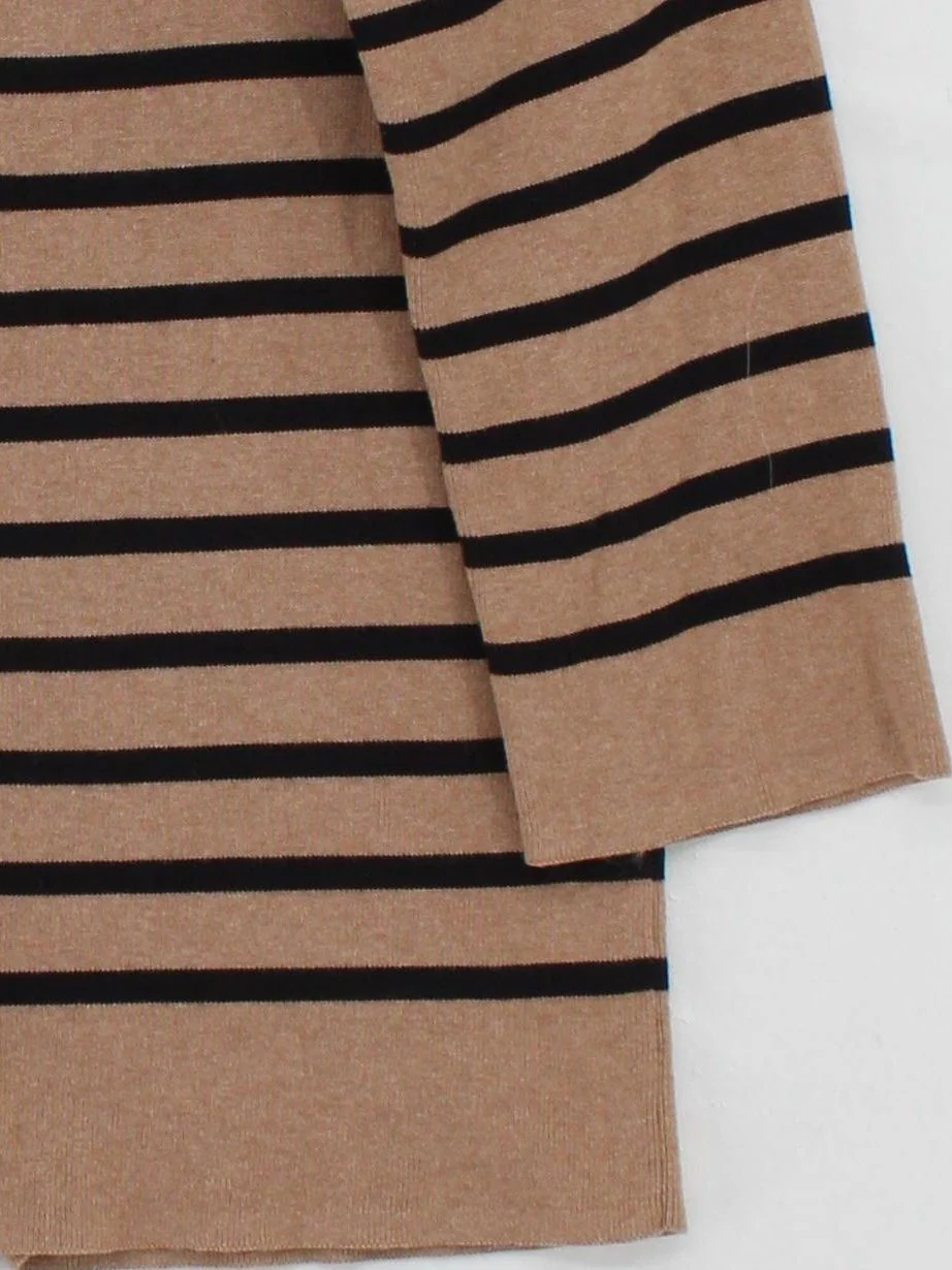 Loft Women's Jumper S Tan Striped 100% Cotton Round Neck Pullover - Image 4
