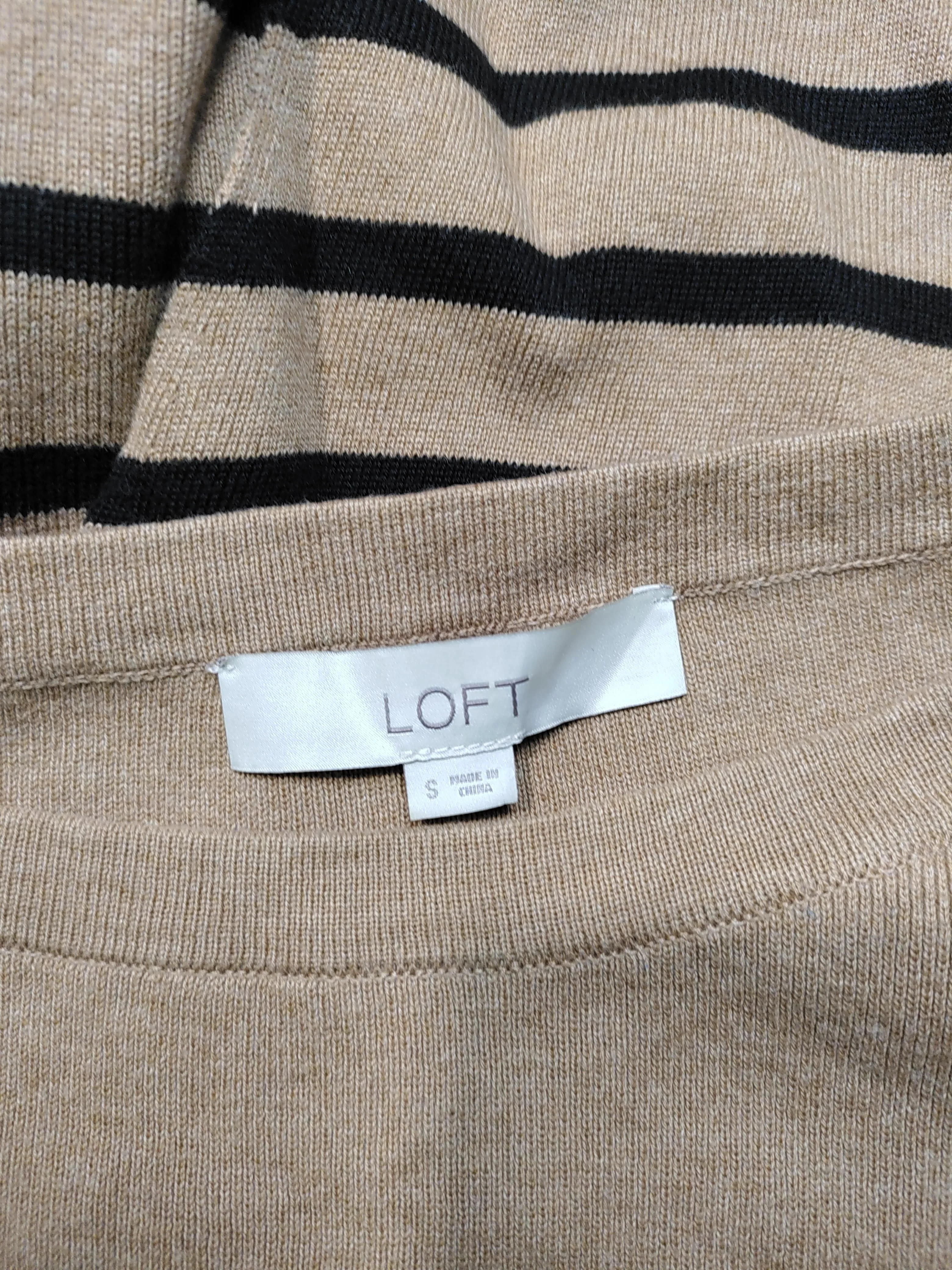Loft Women's Jumper S Tan Striped 100% Cotton Round Neck Pullover - Image 5