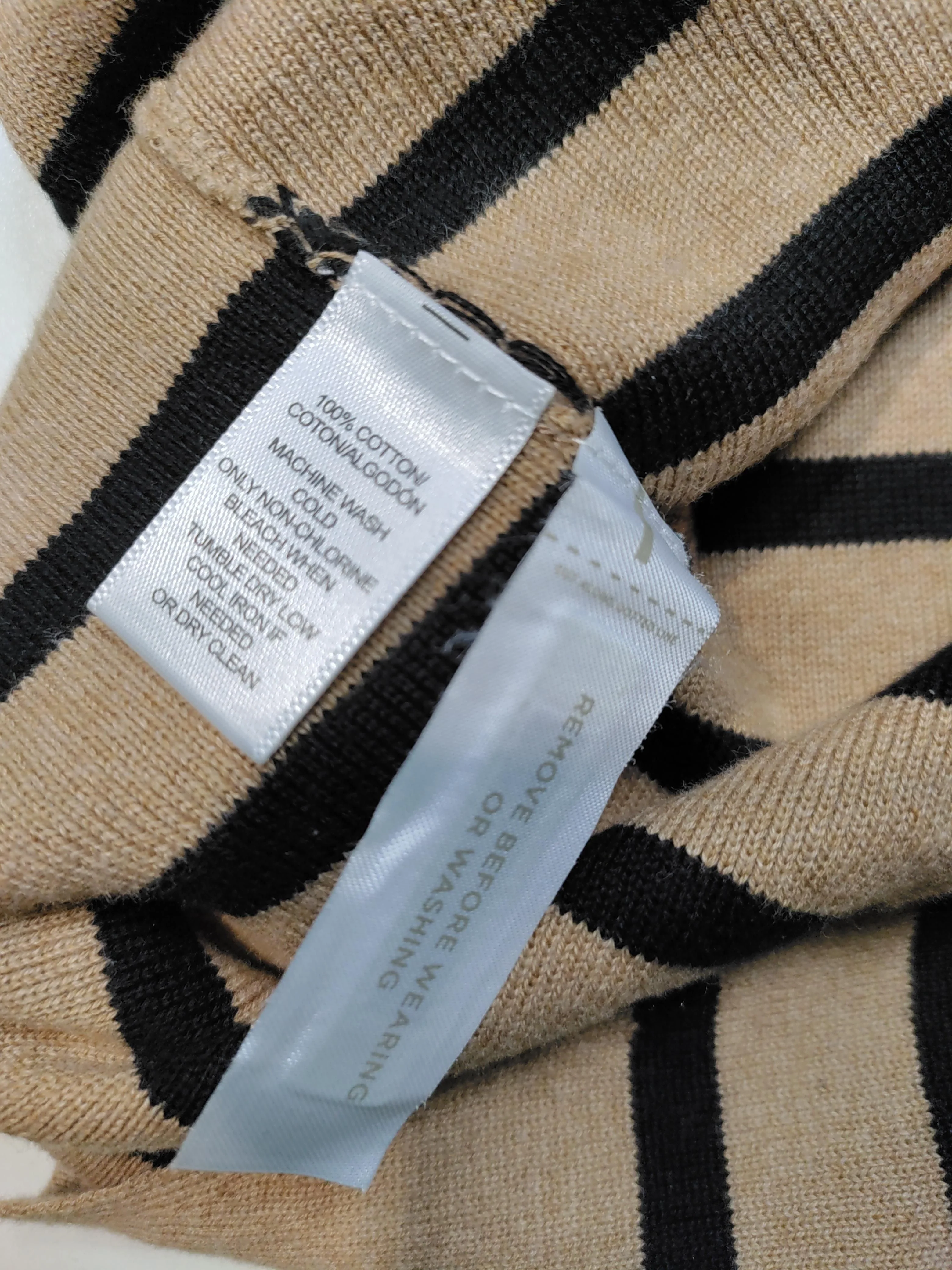 Loft Women's Jumper S Tan Striped 100% Cotton Round Neck Pullover - Image 6