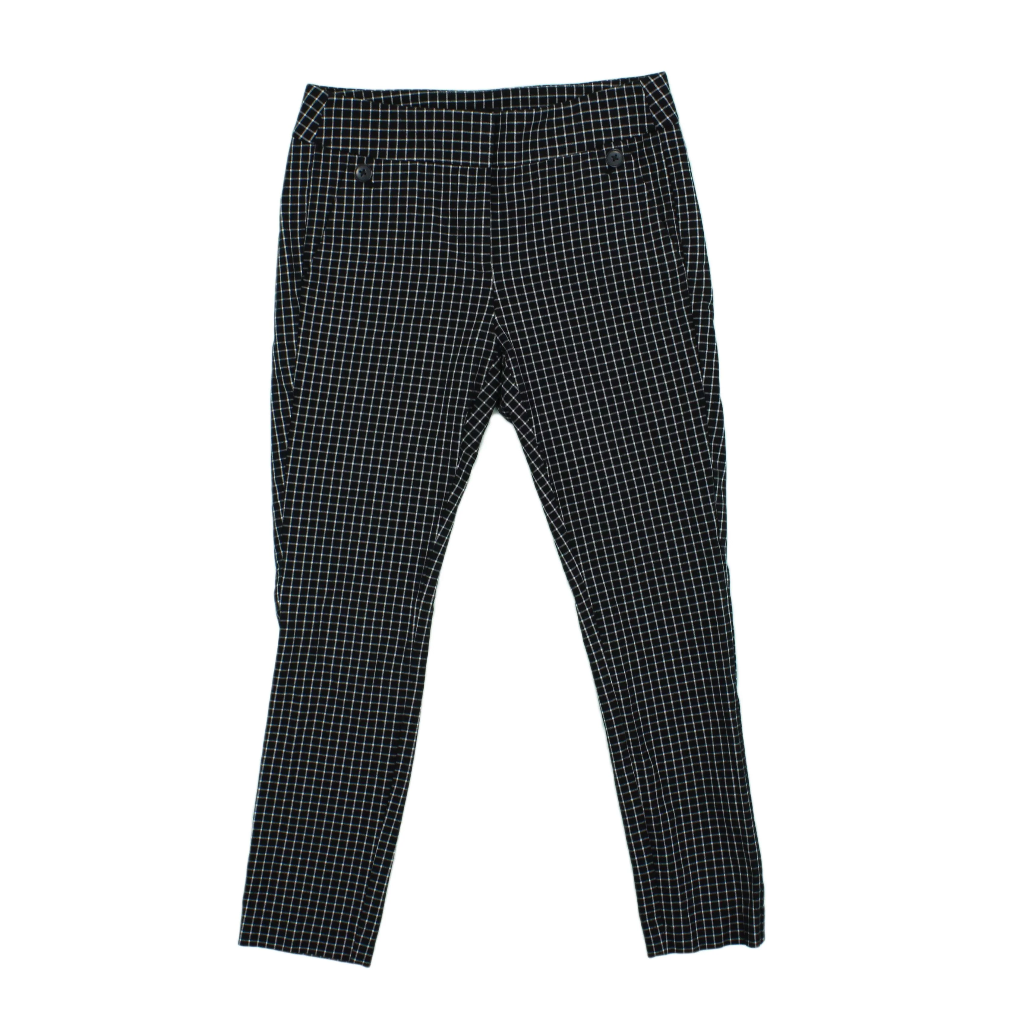Loft Women's Trousers UK 6 Black Checkered 100% Cotton Tapered Cropped