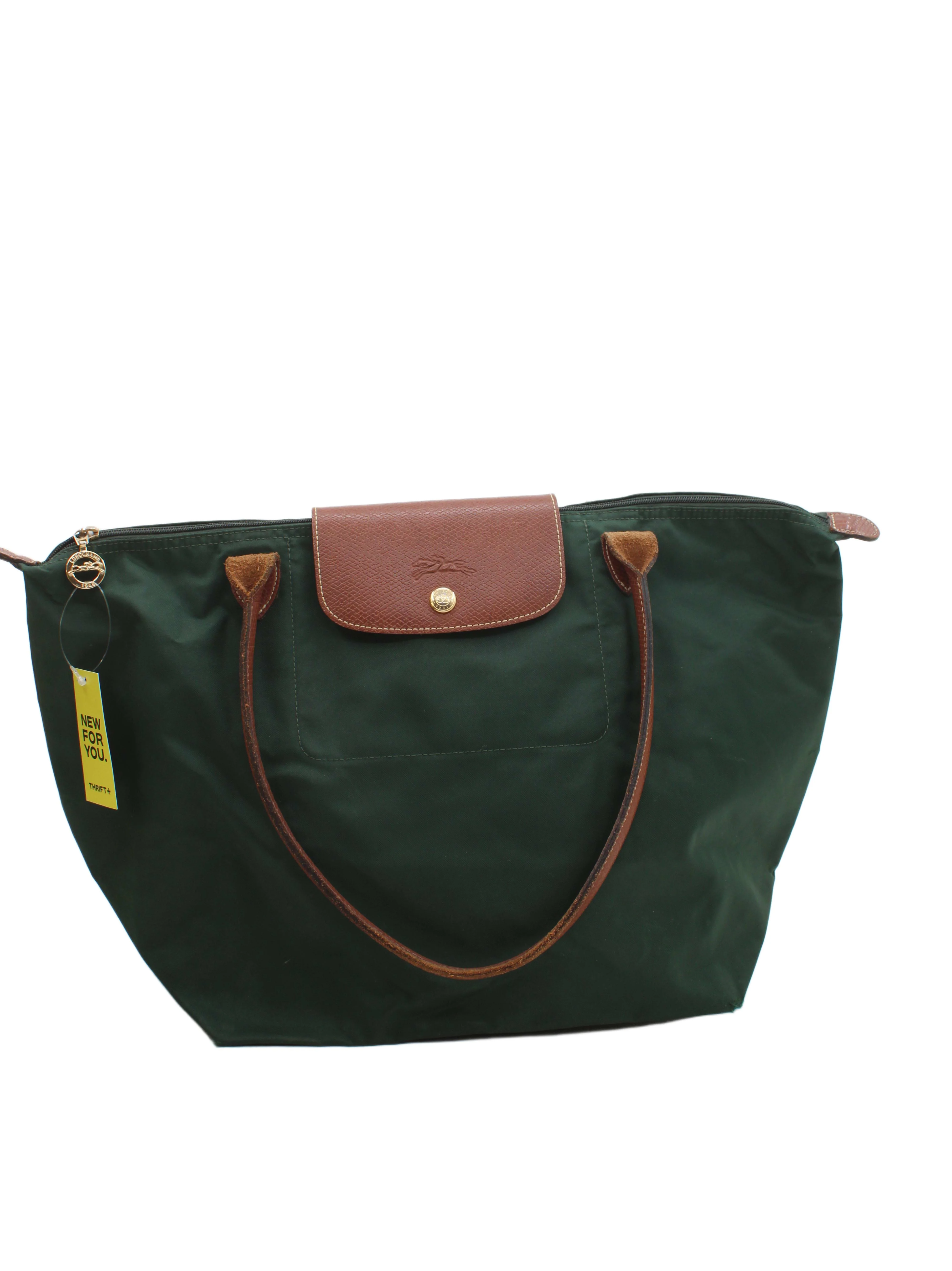Longchamp Women's Bag Green Nylon with Leather Tote
