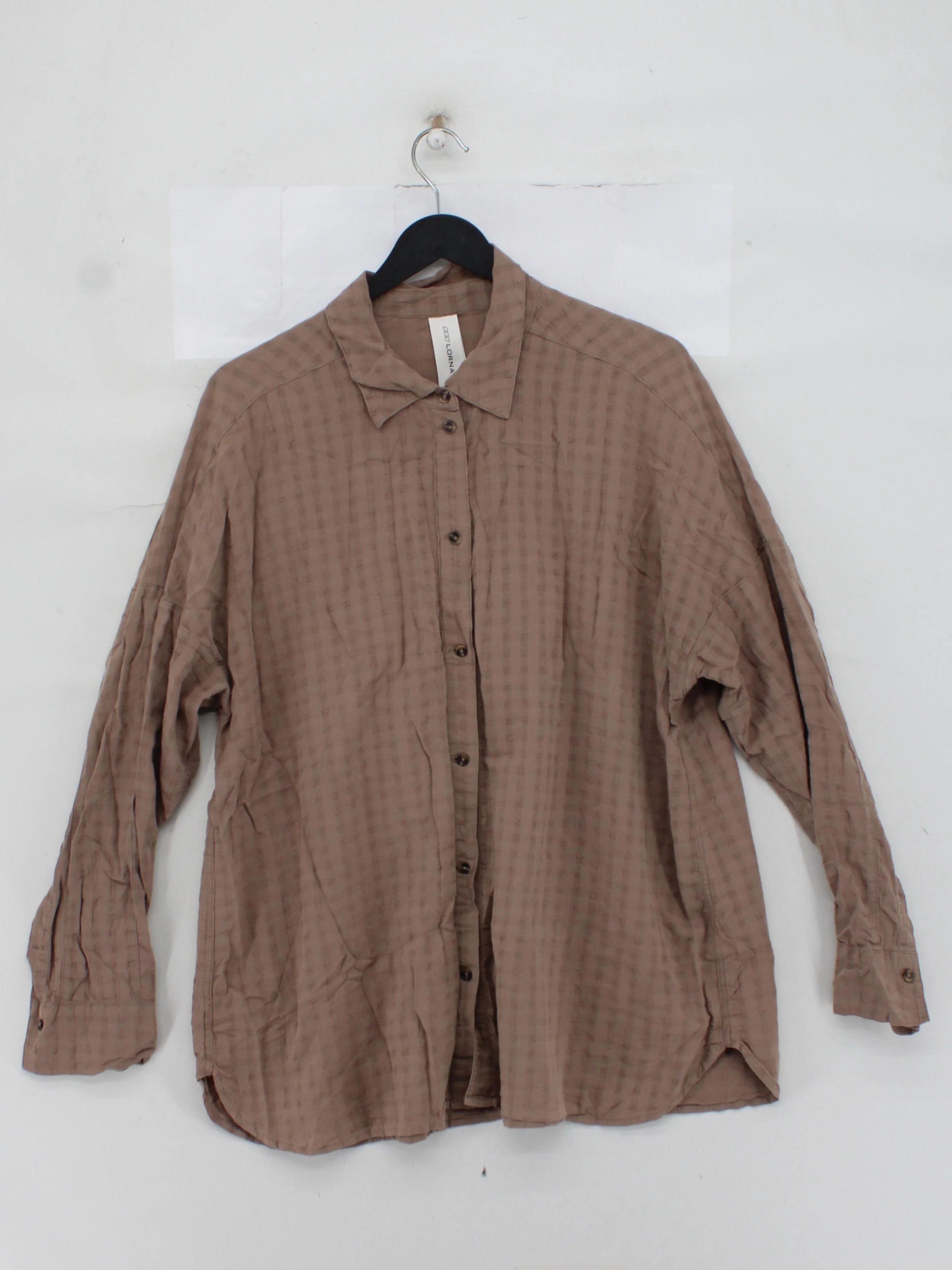 Lorna Jane Women's Shirt M Brown Checkered 100% Other Long Sleeve Collared Basic - Image 2