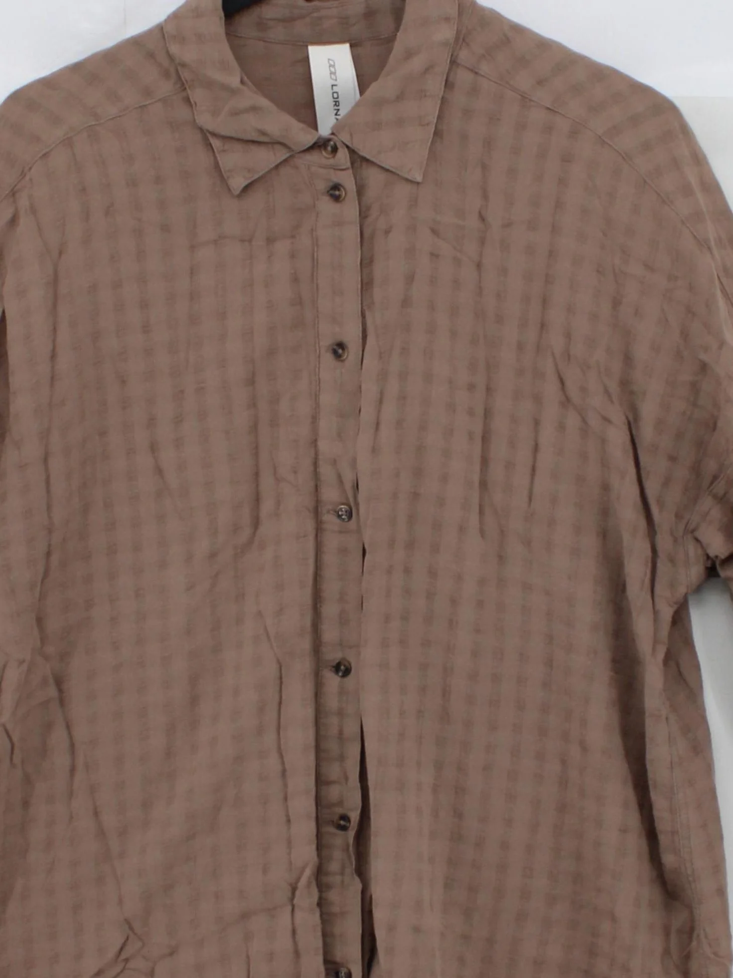 Lorna Jane Women's Shirt M Brown Checkered 100% Other Long Sleeve Collared Basic - Image 3